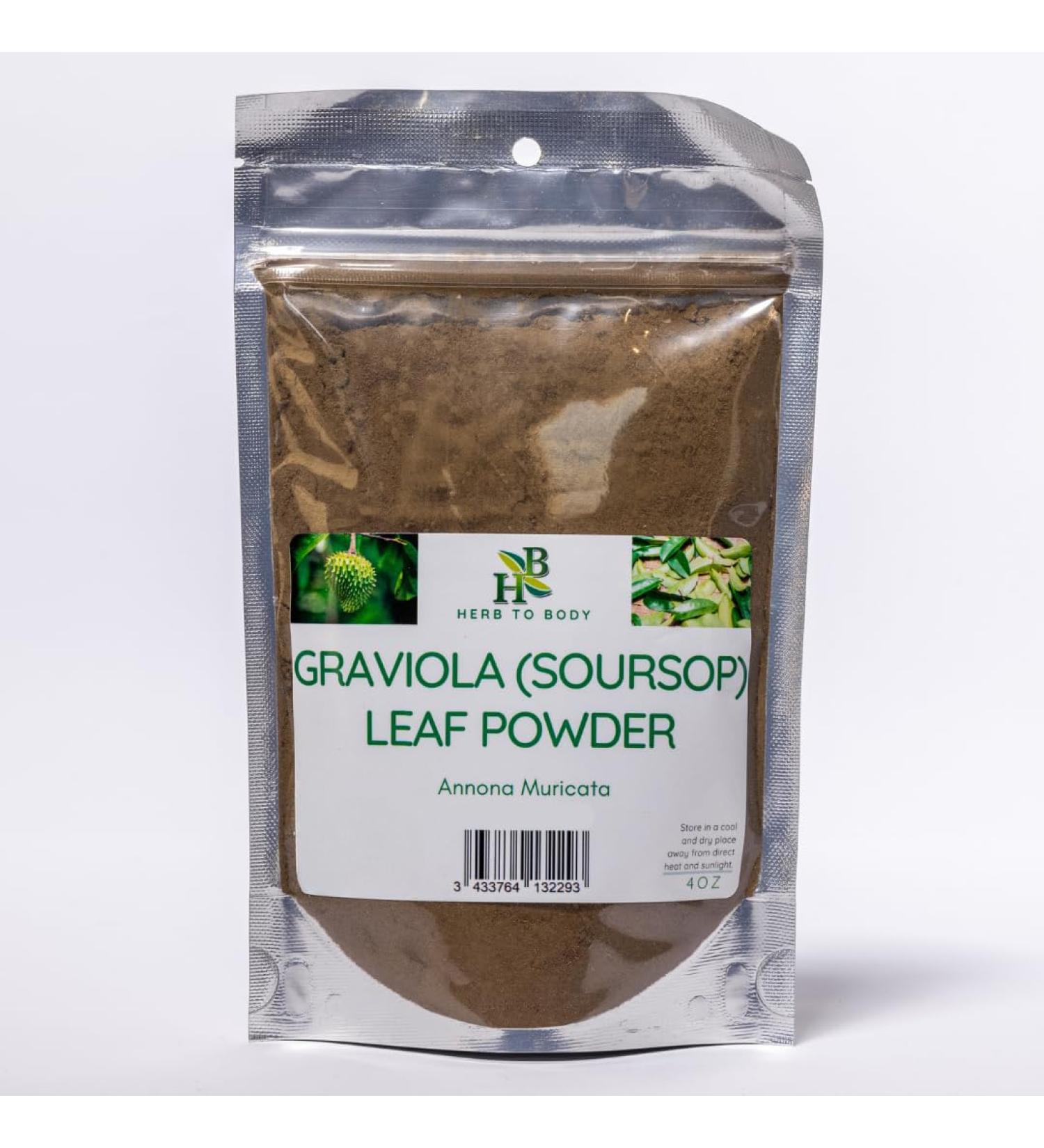 Herb To Body Graviola Leaf Powder - Soursop Leaf Powder Non-GMO Gluten-Free & Vegan Perfect for Botanical Use Herbal Blends & Traditional Preparations Wildcrafted 4oz