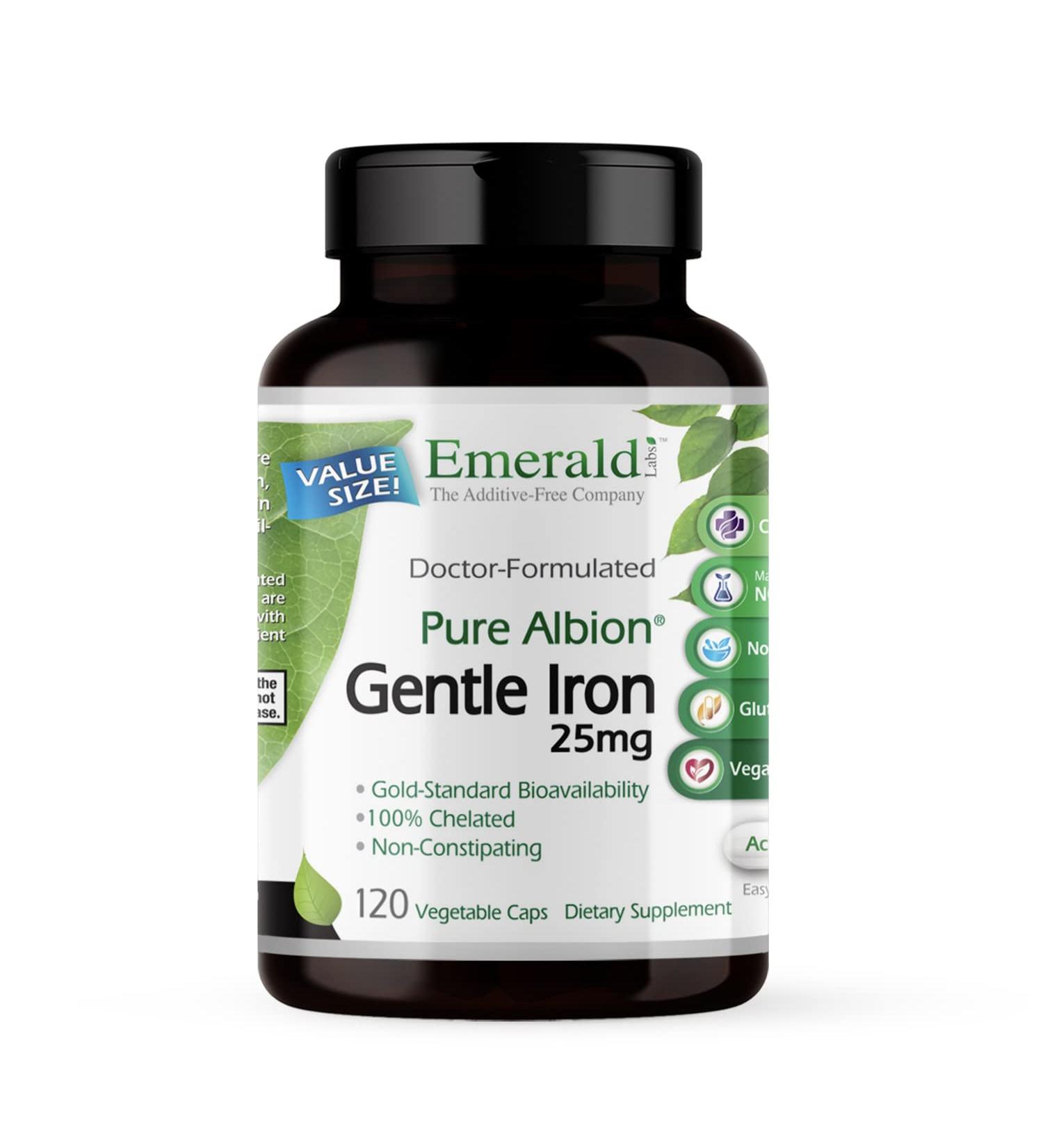 Emerald Labs Gentle Iron 25mg - Non-Constipating Energy Booster - 120 Capsules - Buy Online on GoSupps.com