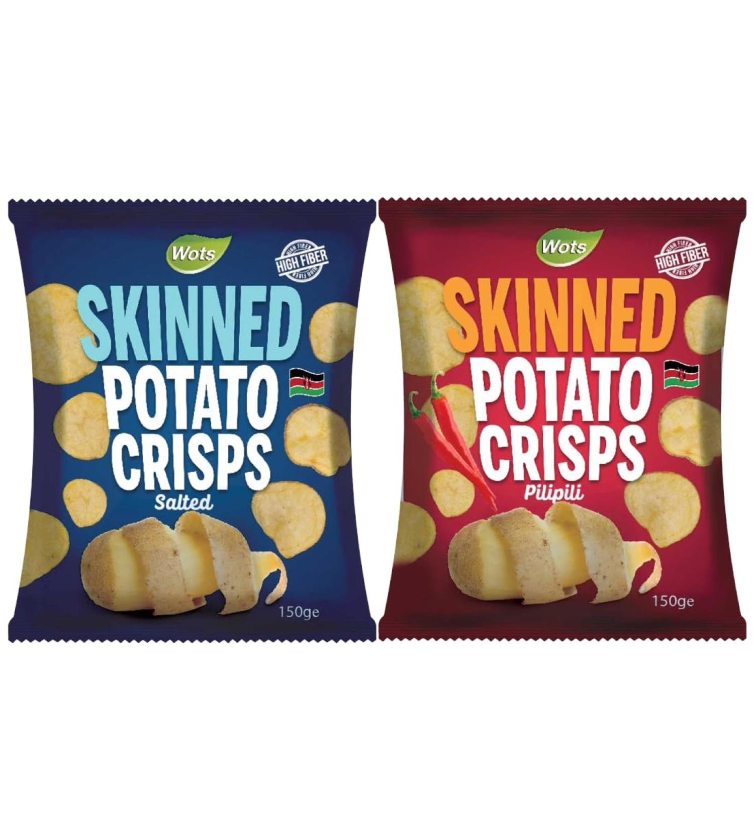 Wots Skinned Potato Crisps 150g | Pack Of 2 | Salted And Pilipili