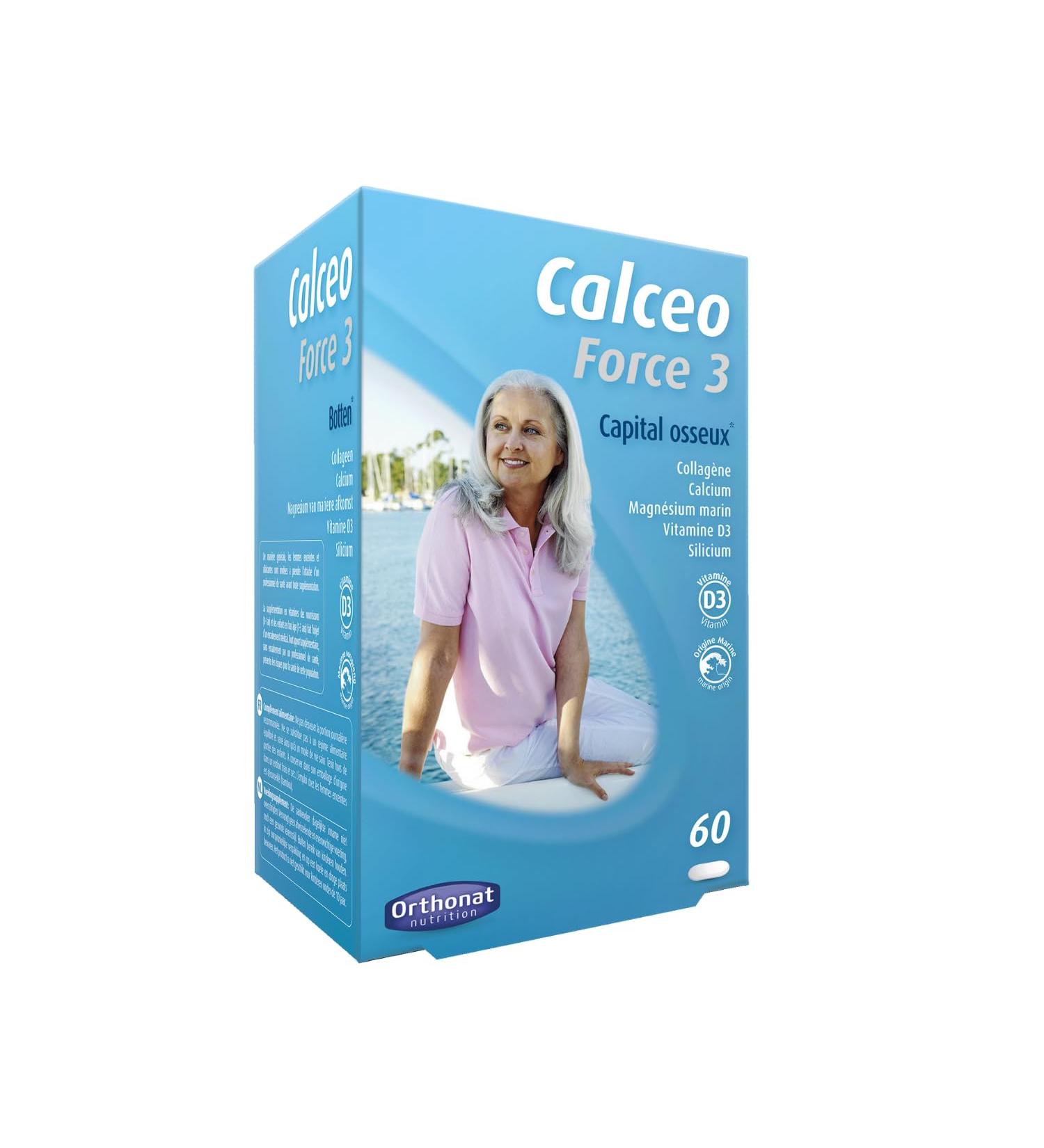 Orthonat - Calceo Force 3 - Bone Capital Food Supplement - Based on Marine Collagen (564 mg per Tablet) Calcium (436.8 mg) and Magnesium (137.5 mg) - 60 Tablets - Buy Online on GoSupps.com