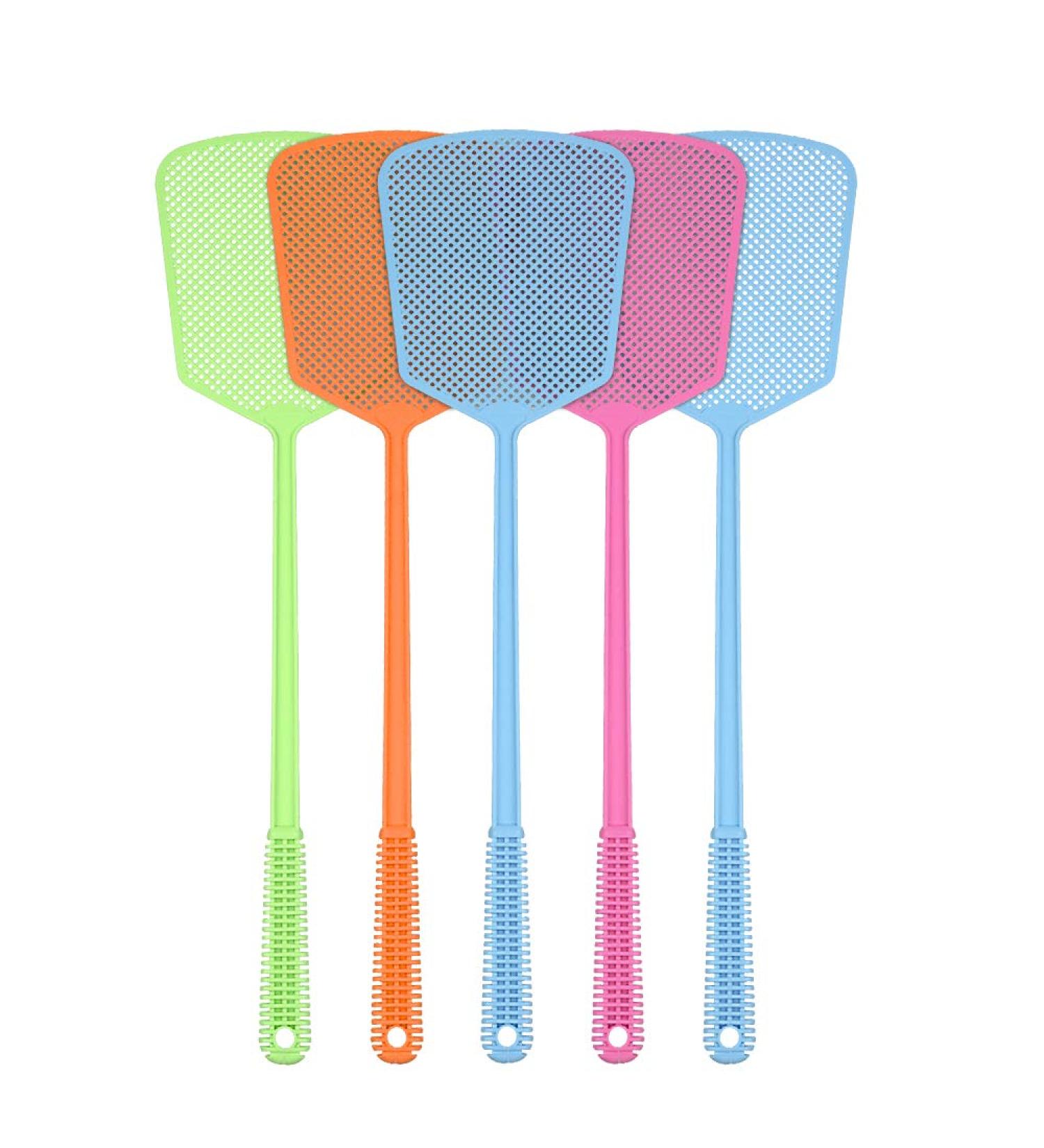 5 Pack Heavy Duty Plastic Fly Swatters with Long Handle - Assorted Colors - Buy Online on GoSupps.com