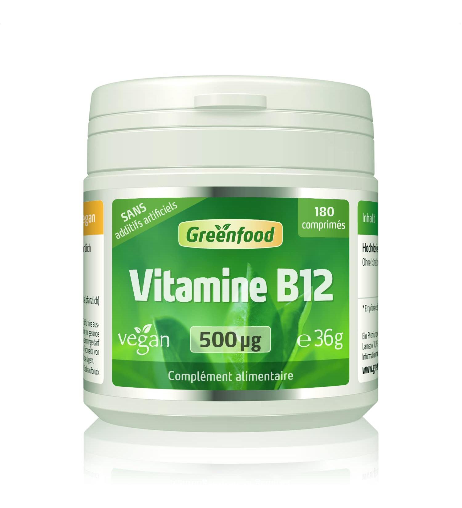 Greenfood Vitamin B12 (Methylcobalamin) 500 mg high dose 180 tablets vegan - for normal energy metabolism. No artificial additives. No genetic engineering. - Buy Online on GoSupps.com