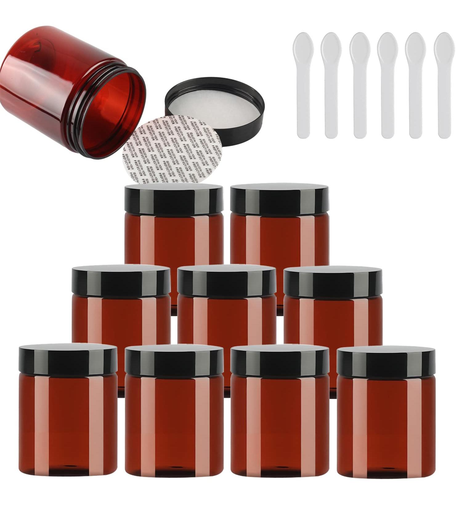 Tianzd 12-Piece 250ml Brown Plastic Cream Cans with Black Lid | Cosmetic Container Set with 6 Spatulas | Empty Screw Top Box for Creams & Lotions - International Shipping Available - Buy Online on GoSupps.com