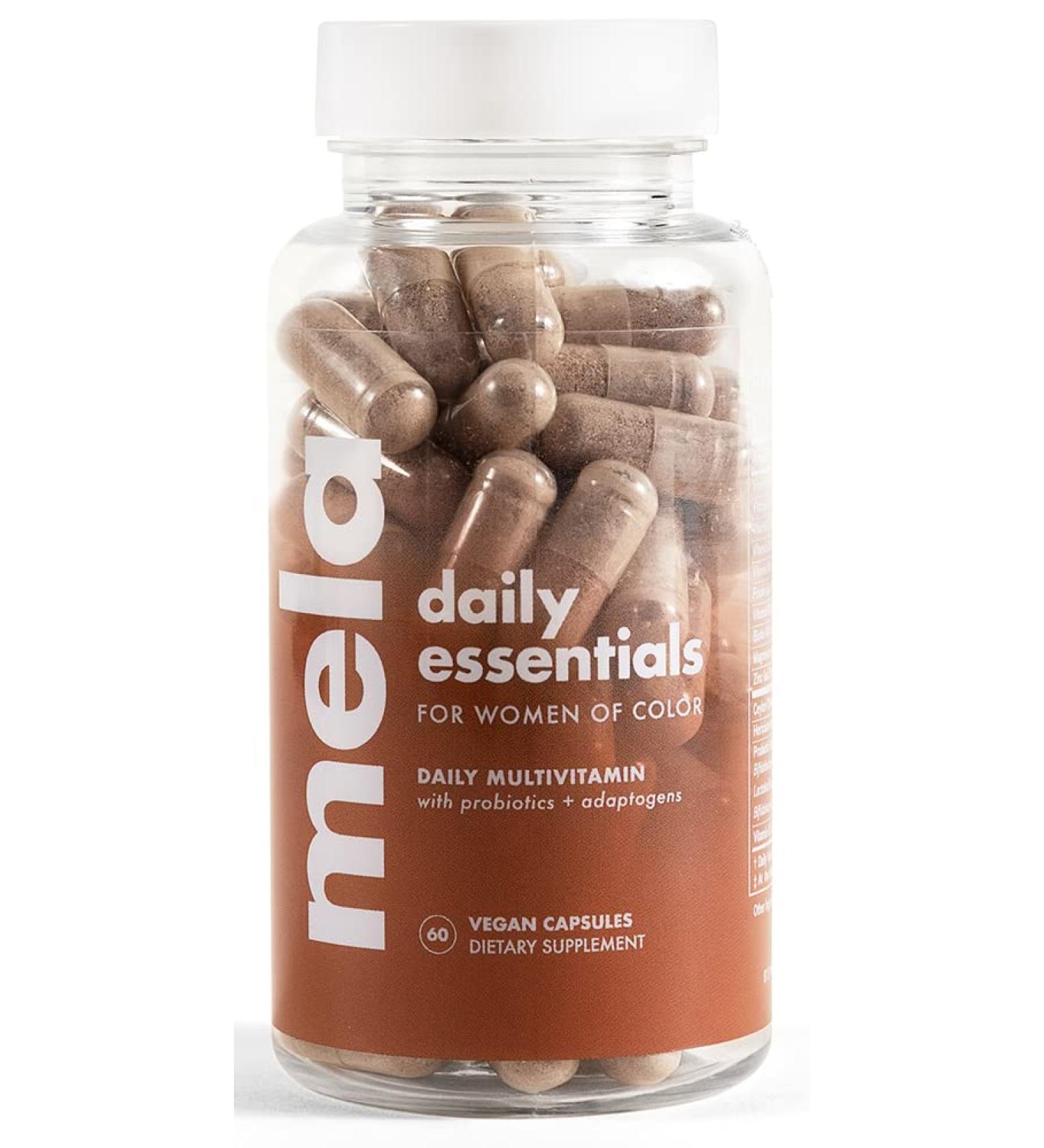Mela Daily Essentials Multivitamin for Melanated Women - High-Dose Vitamin D3, B12, Probiotics, Lion's Mane, Ceylon Cinnamon - Vegan, Gluten-Free, Non-GMO - 30 Day Supply (60 Capsules) - Buy Online on GoSupps.com