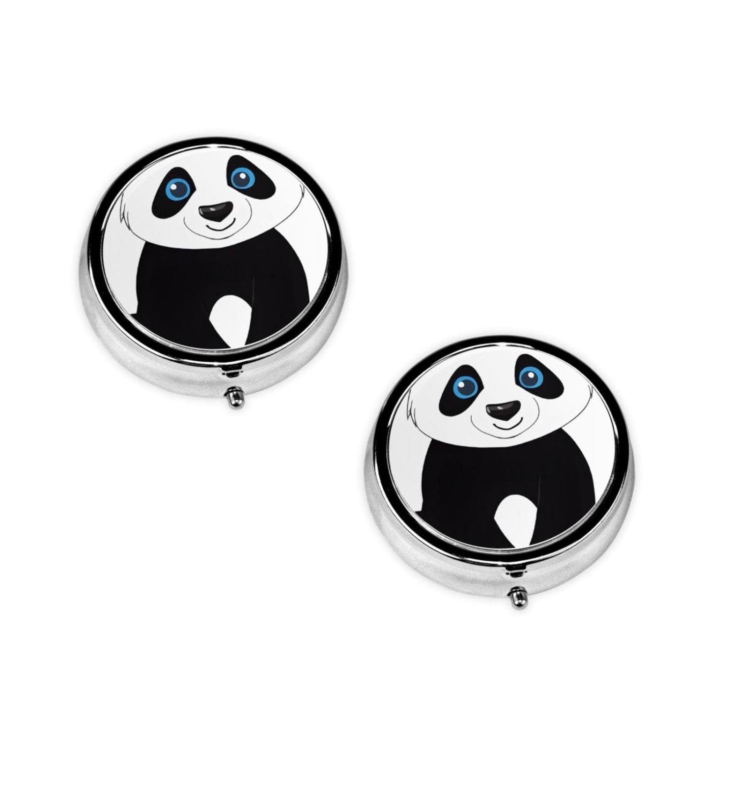 Cute Panda Printed Mini Round Pill Box | 3 Compartment Travel Pill Organizer | Portable Medicine Case for Pocket & Home Use - Buy Online on GoSupps.com