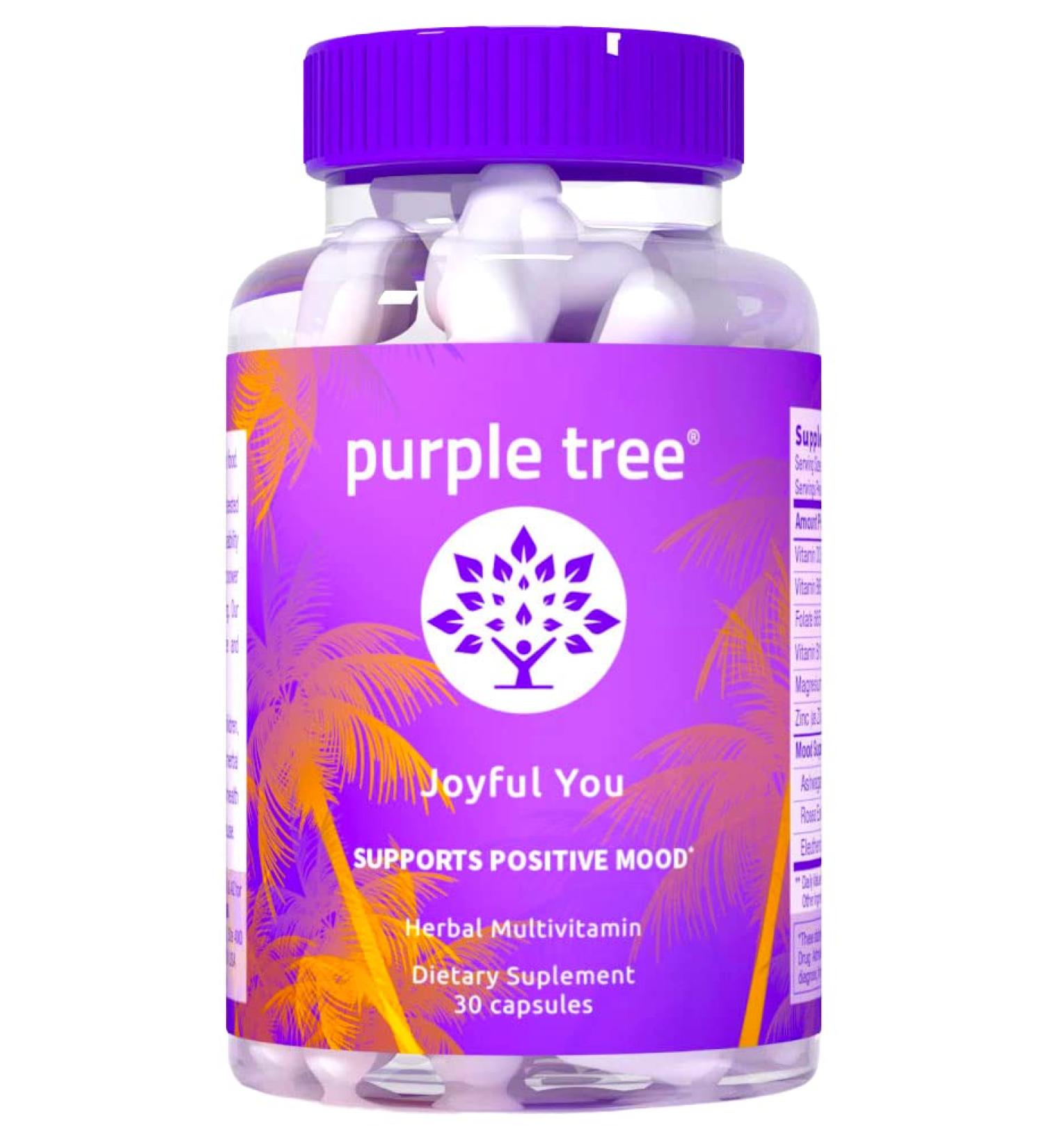 Joyful You Mood Support | Rhodiola Rosea, Ashwagandha, Gotu Kola & Vitamins | Relax Mind & Body | 30 Happy Pills by Purple Tree - Buy Online on GoSupps.com