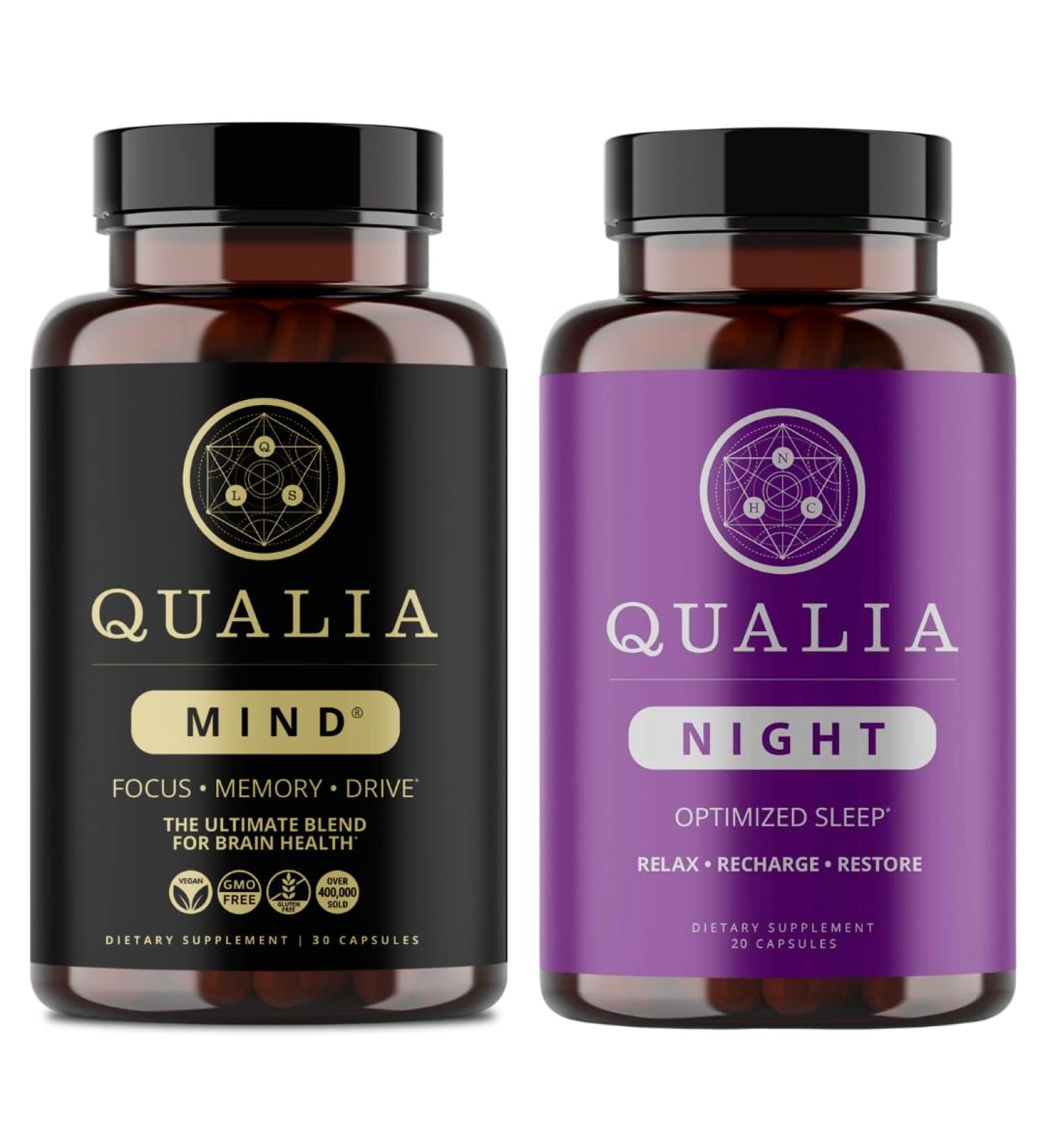 Qualia Mind & Qualia Night | Premium Nootropic Supplement for Mental Performance | Increase Focus | Deep Refreshing Sleep Support | (1 Week Supply) - Buy Online on GoSupps.com