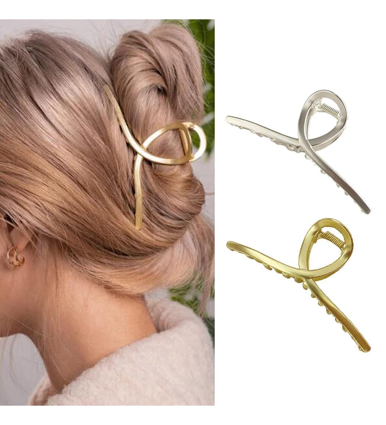Gold Shark Brinie Hair Claw Clips - Set of 2 Metal Hair Clamps for Women and Girls - Buy Online on GoSupps.com