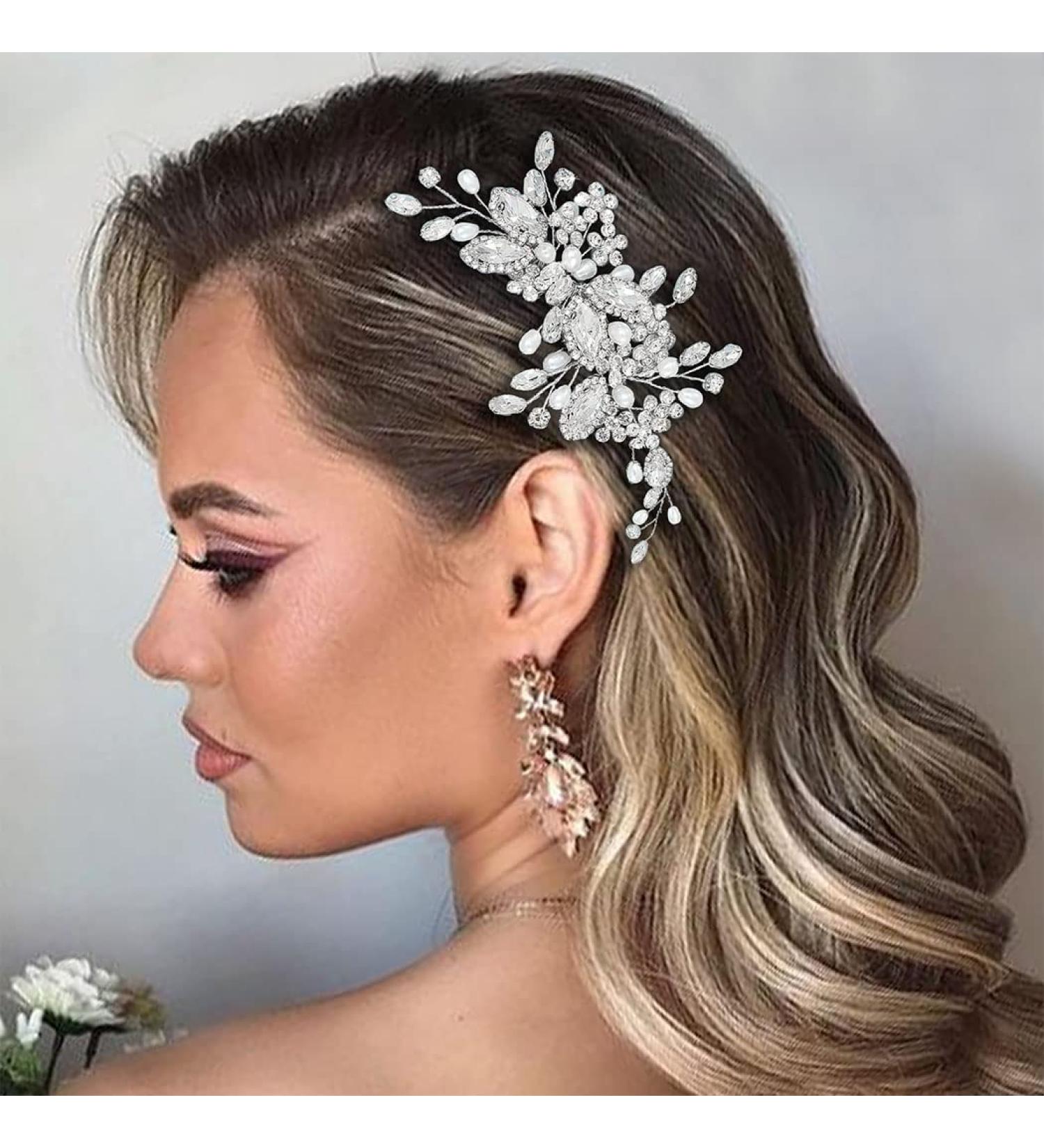 Easedaily Rhinestone Bride Wedding Hair Comb - Silver Crystal Bridal Hair Piece with Pearl Accents for Women and Girls - Buy Online on GoSupps.com