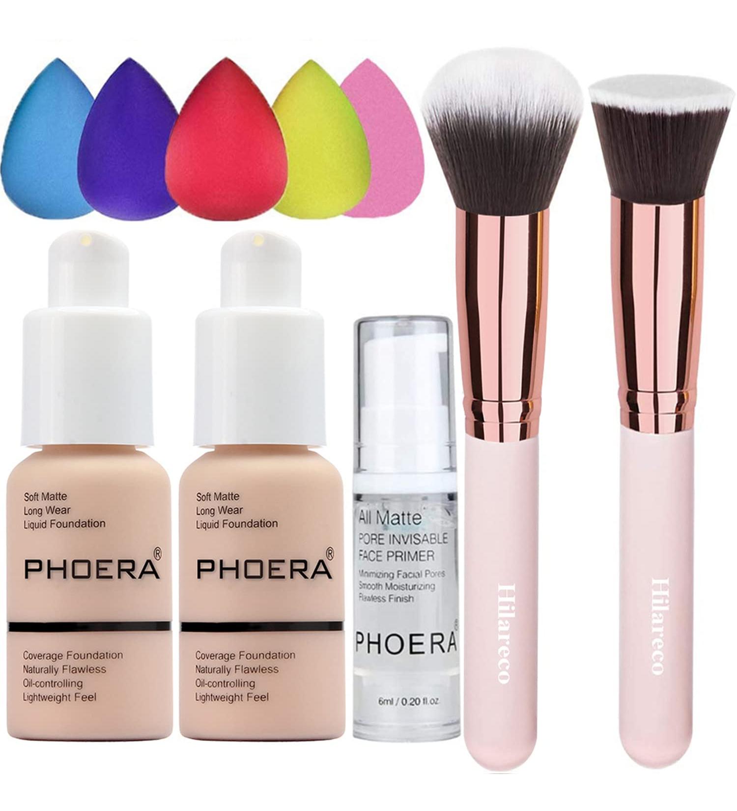 Phoera Foundation and PHOERA Prime PHOERA Makeup Hilareco Full Coverage Foundation Set Foundation Brush Powder Brush 5 Makeup Sponge Flawless 30ml Natural Matte Oil Control (101+102/Porcelain+ Nude) 340 g (Pack of 1) 101+102/Porcelain+ Nude - Buy Online on GoSupps.com