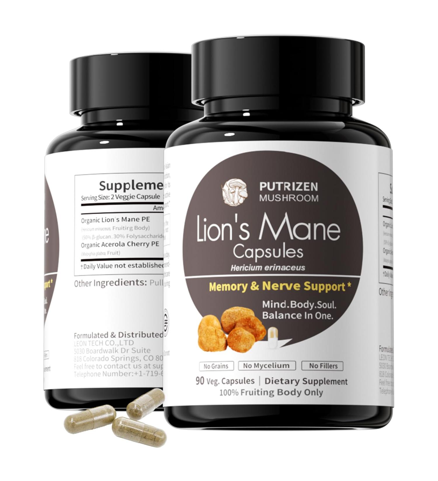 PUTRIZEN Lion s Mane Capsules for Memory Support: 90 Capsules Memory & Cognitive Support Supplement with 50% -Glucan for Mental Clarity & Nerve Health - Buy Online on GoSupps.com