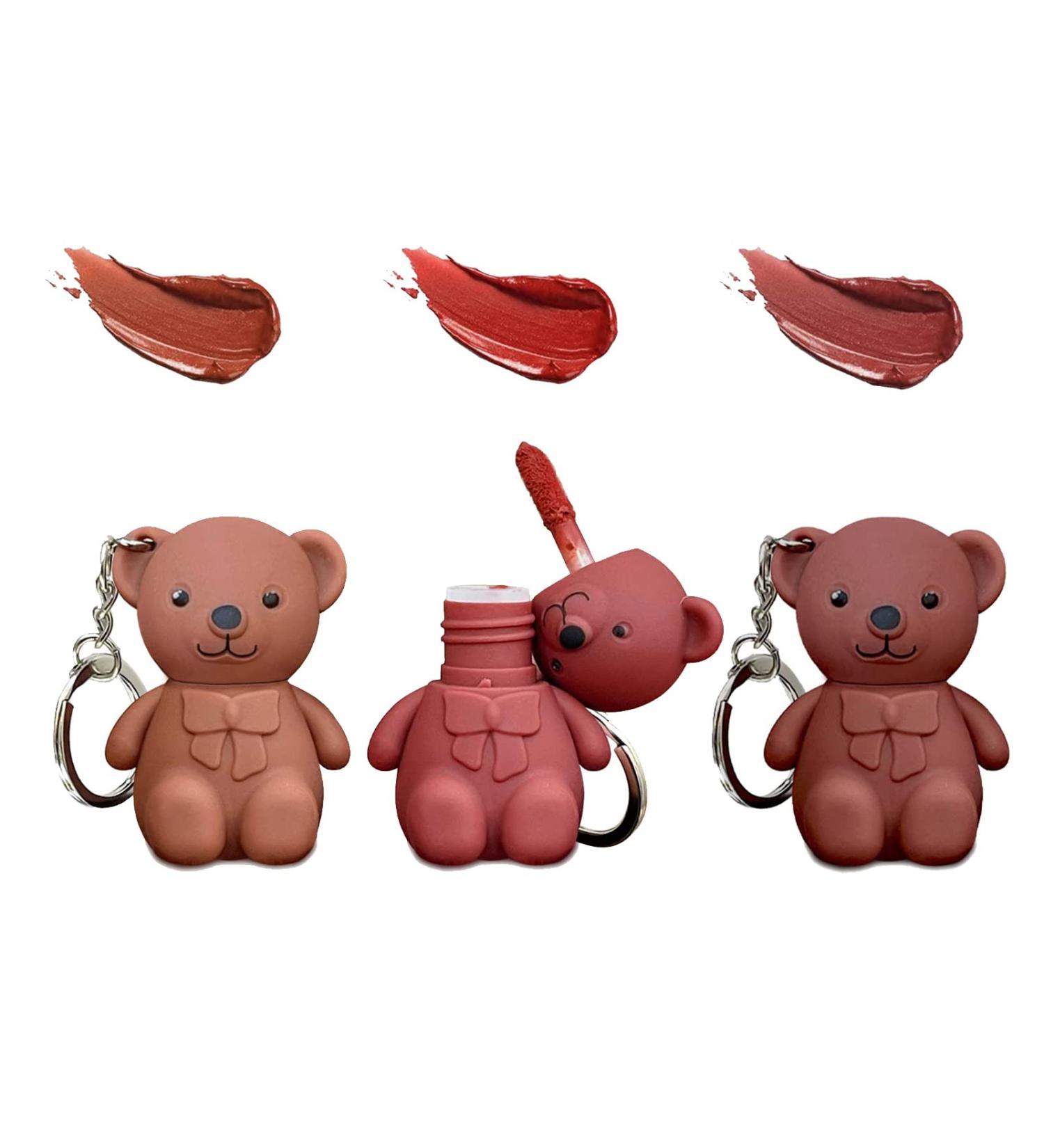 3Pcs Keychain Bear Lipsticks - 2 in 1 Velvet Matte Lipstick & Lipgloss Set - Buy Online on GoSupps.com