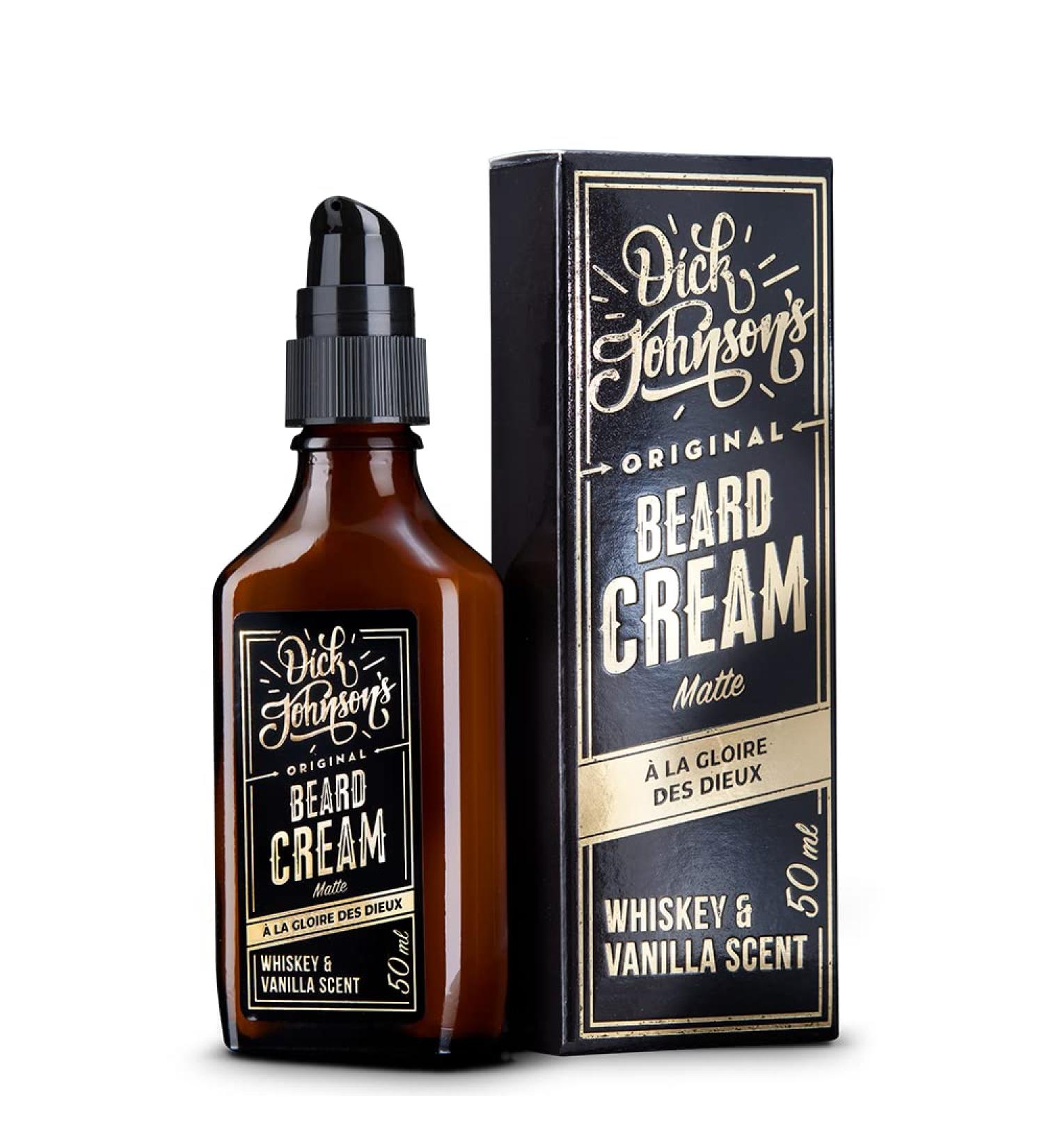 Dick Johnson Cr me barbe homme 50 ml Effet mat & hydratation Soin barbe quotidien avec aloe jojoba shea argan Parfum whisky vanille signature Alternative au beard balm Made in Finlande - Buy Online on GoSupps.com