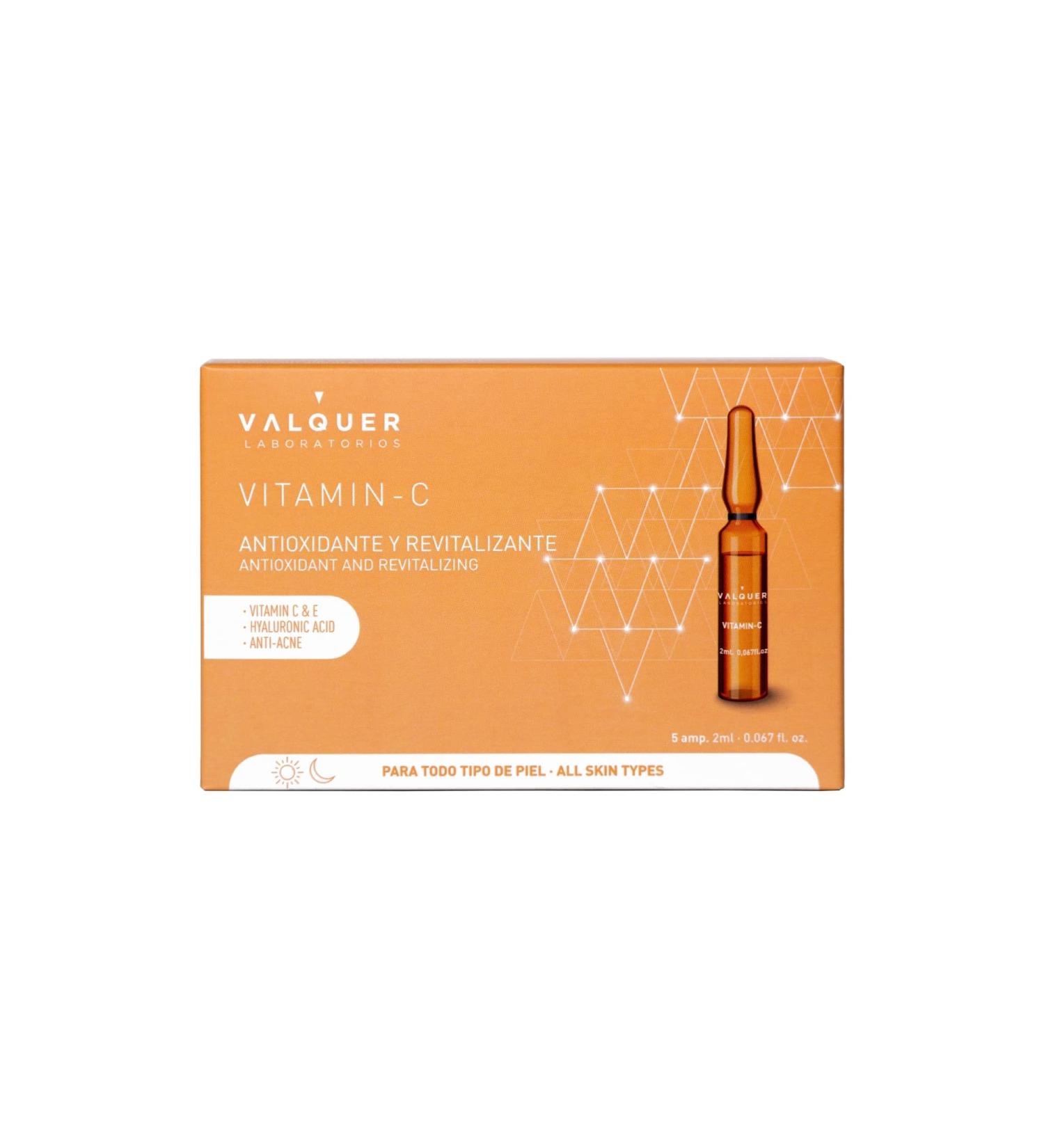 Vitamin C Facial Ampoules by Valquer Laboratorios. Facial Serum. Antioxidant and Revitalizing. All Skin Types. With Hyaluronic Acid. Anti-Acne - 5 Pcs X 2 Ml - Buy Online on GoSupps.com