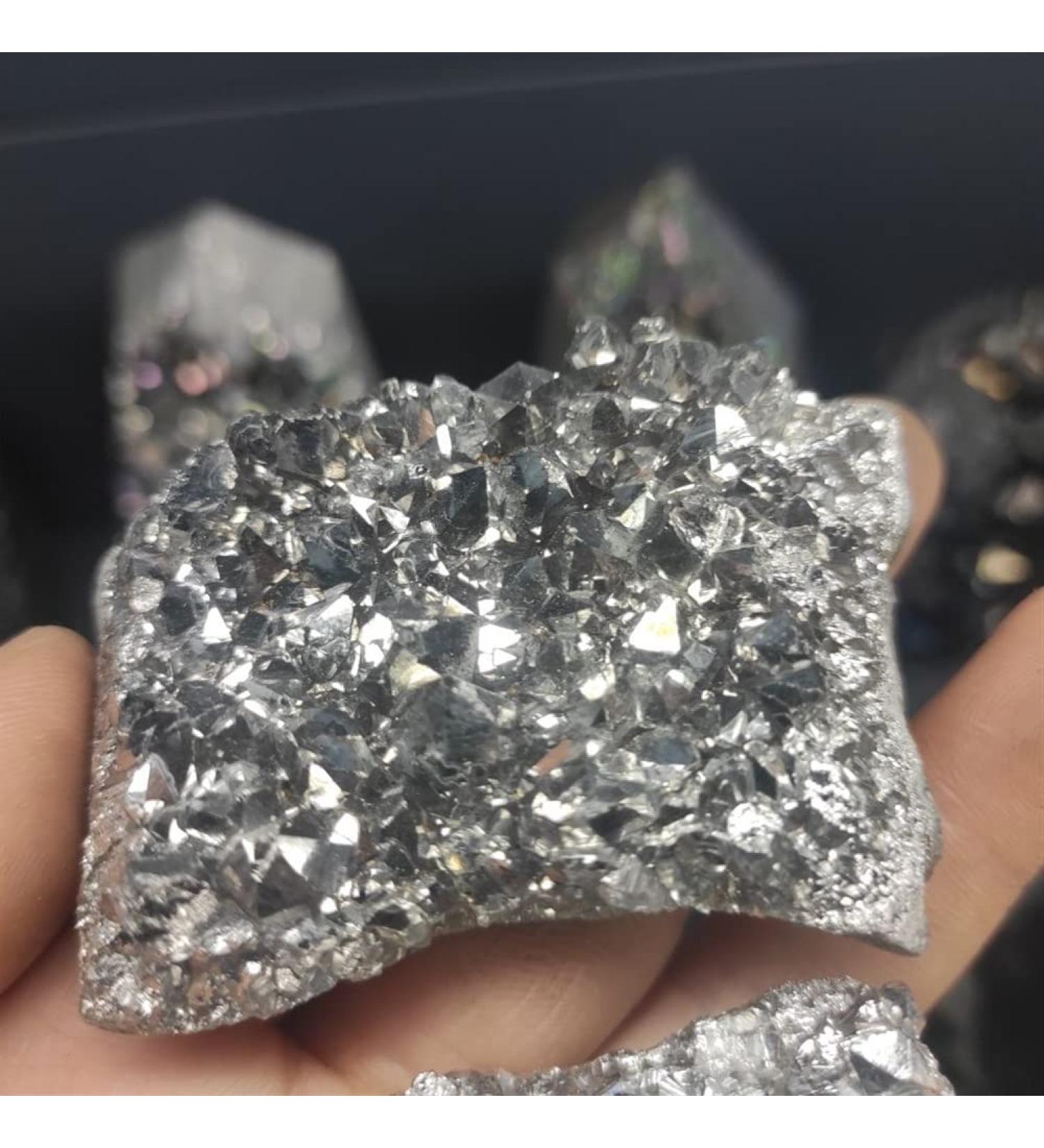 Crystal rough Natural Crystal Rough Home Decoration 1pcs Natural DIY Materials Making Electroplating Silver Raw Gemstone Crystal Cluster Titanium Geode Gifts Specimens Stones 80-100g - Buy Online on GoSupps.com