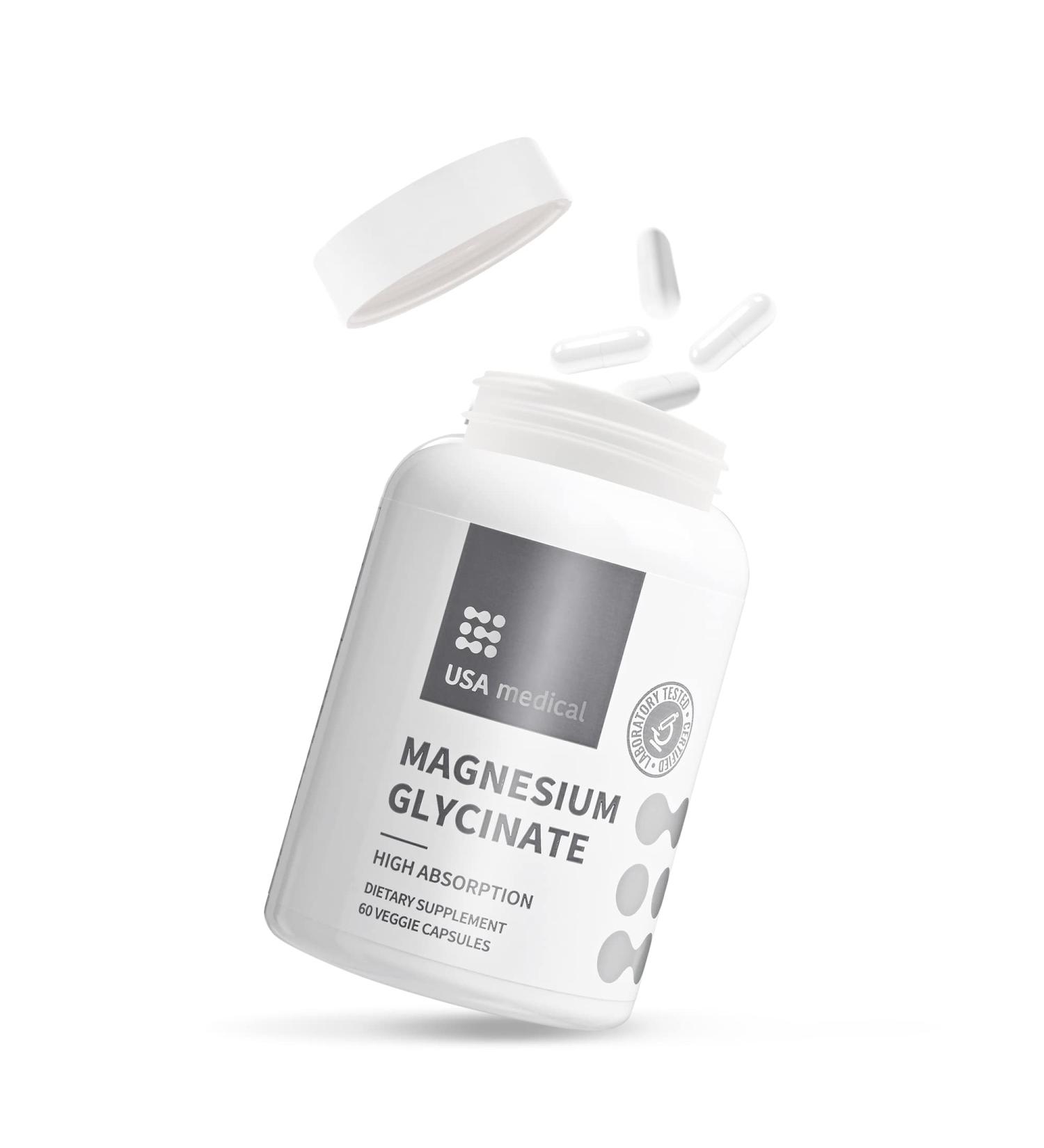 USA Medical Magnesium Glycinate Capsules | High-Absorption Formula for Optimum Health | Supports 300+ Bodily Processes | 60 Veggie Caps - Buy Online on GoSupps.com