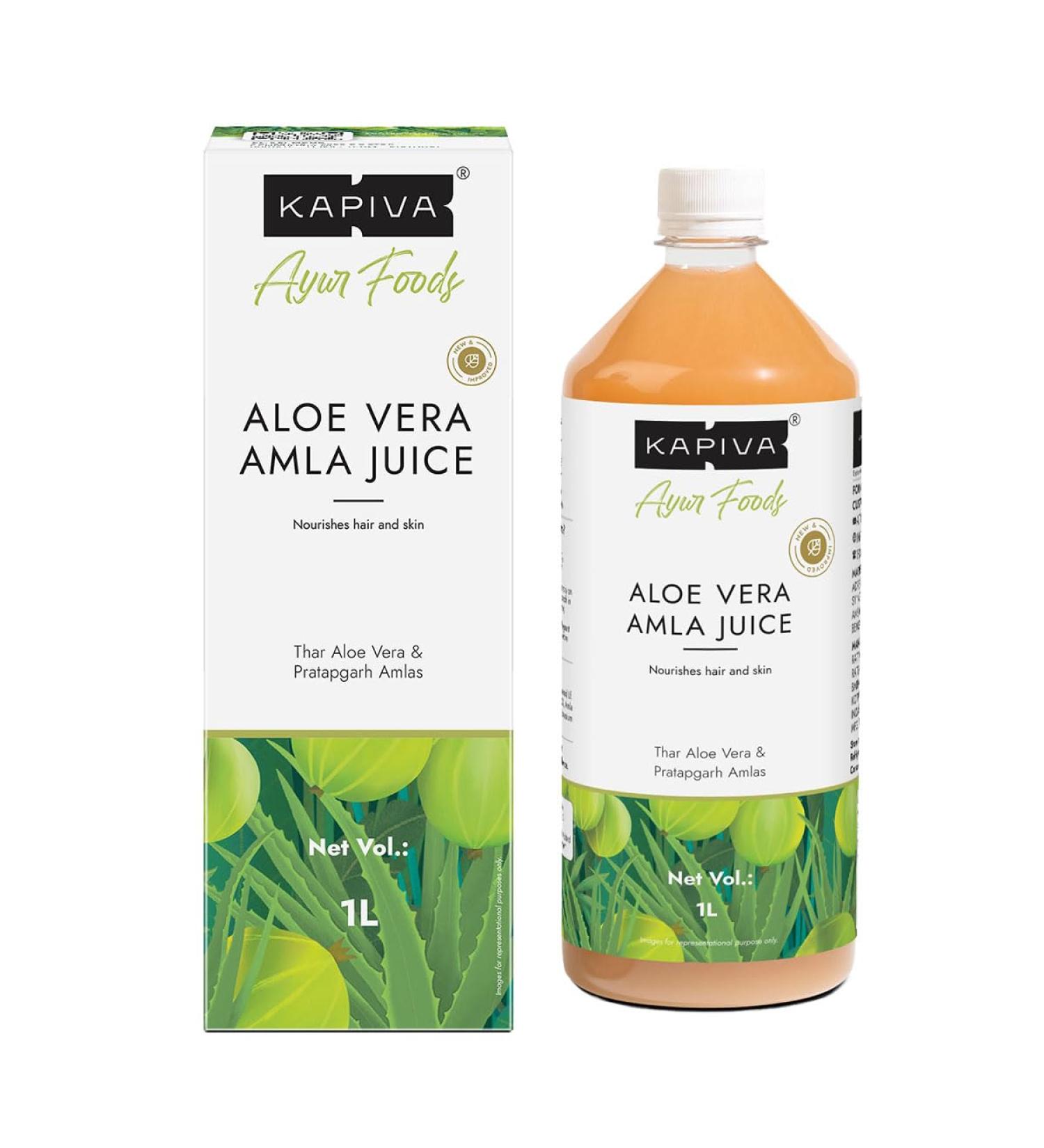 Kapiva Aloe Vera + Amla Juice | Cold-pressed Juice for Glowing Skin | Helps with Acne and Metabolism (1L) - Buy Online on GoSupps.com