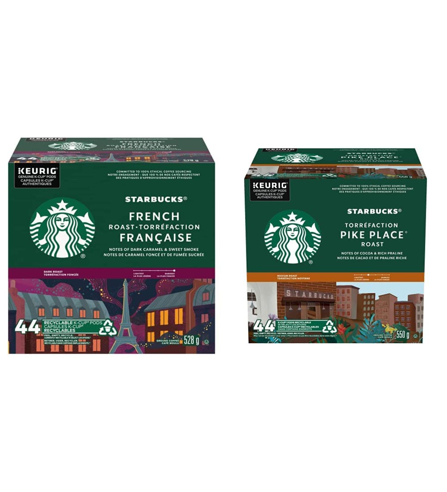 Starbucks French Roast Dark Roast Ground Coffee K-Cup Pods 44 ct Box & Pike Place Medium Roast Coffee Single Serve Keurig K-Cup Pods 44 Capsules - Buy Online on GoSupps.com
