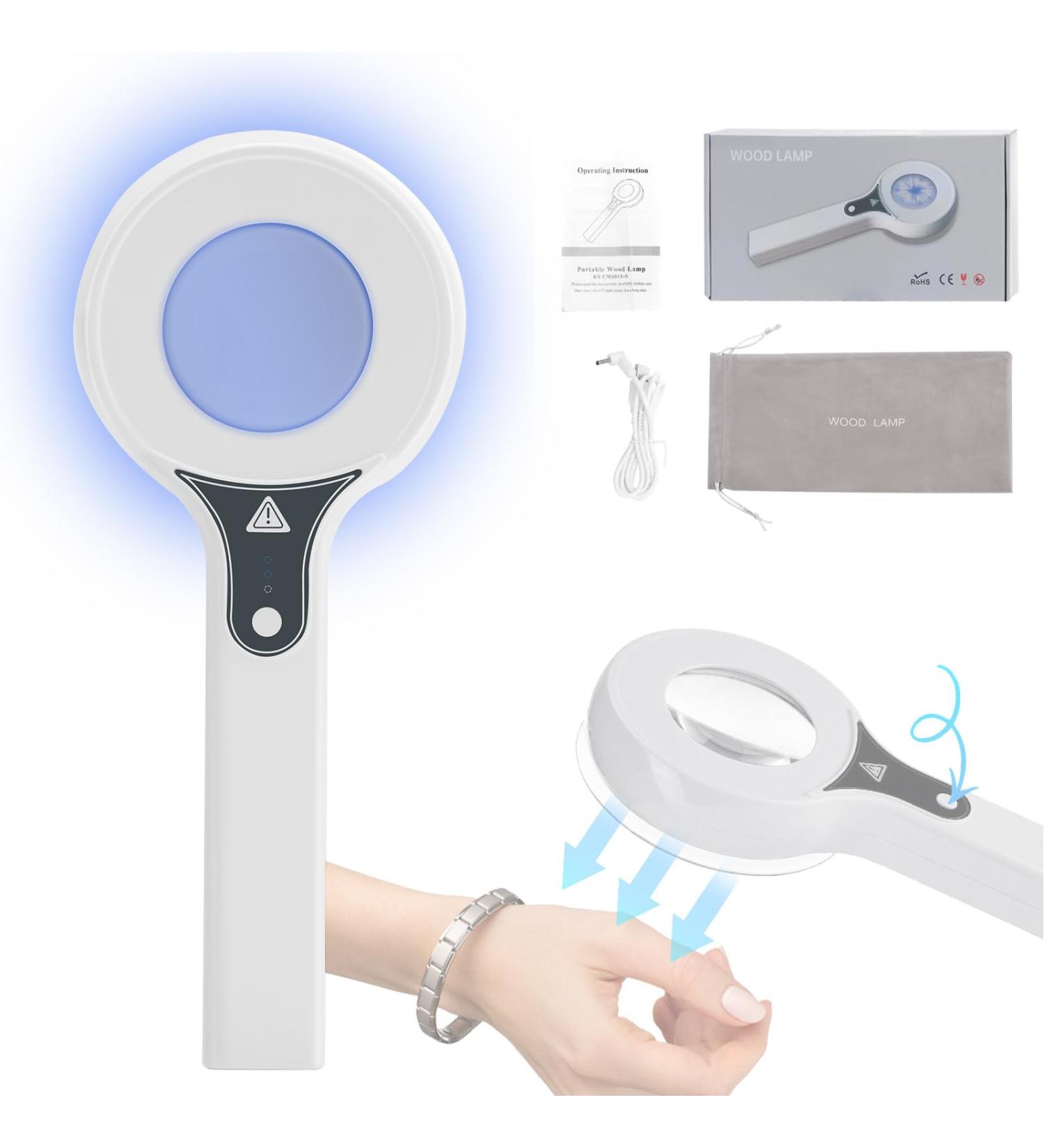 Handheld Woods Lamp Skin Analyzer Portable Facial Salon Beauty Analyzer Lamp Professional Facial Magnifying Analyzer for Spa Salon and Home Use Clear Viewing Port - Buy Online on GoSupps.com