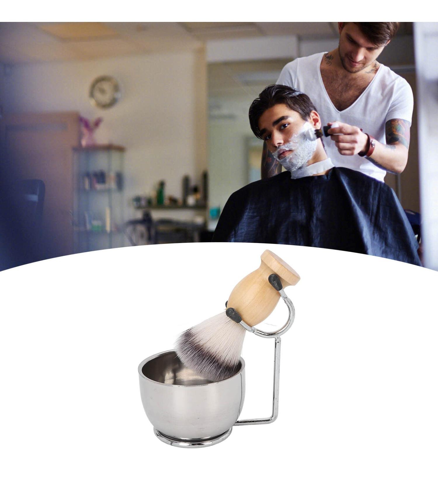 3-in-1 Men's Shaving Set - Razi Brush Synthetic Hair Stainless Steel Bowl & Holder - Perfect Gift for Home Salon - Buy Online on GoSupps.com