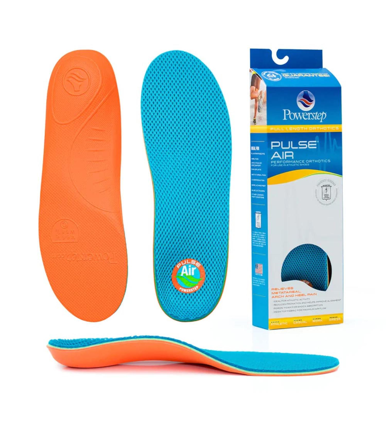 Powerstep Pulse Air Insoles for Running Shoes - Blue Men's 7-7.5 / Women's 9-9.5 - Pain Relief Insert with Breathable Fabric - Buy Online on GoSupps.com