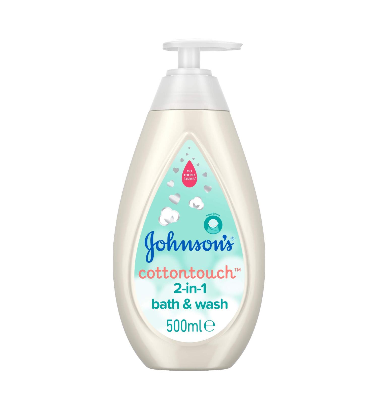 Johnson's Baby Cotton Touch 2-in-1 Bath & Wash 500ml - Gentle Hair and Body Wash for Newborns - pH Balanced, Sensitive Skin - Real Cotton Blend - Pack of 1 - Buy Online on GoSupps.com