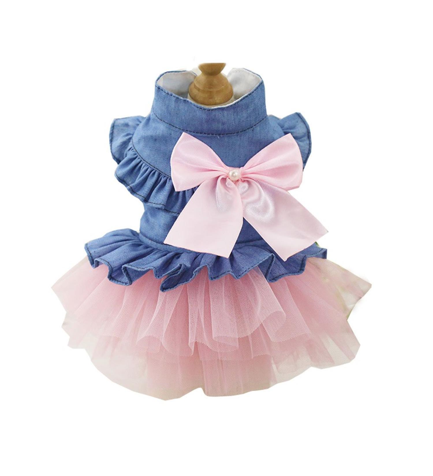 ZoonPark Puppy Dog Pet Clothes Pet Dog BOW Denim Dress Tutu Skirt Summer Clothes for Small Dog Cat Puppy (XS Pink Skirt) - Buy Online on GoSupps.com