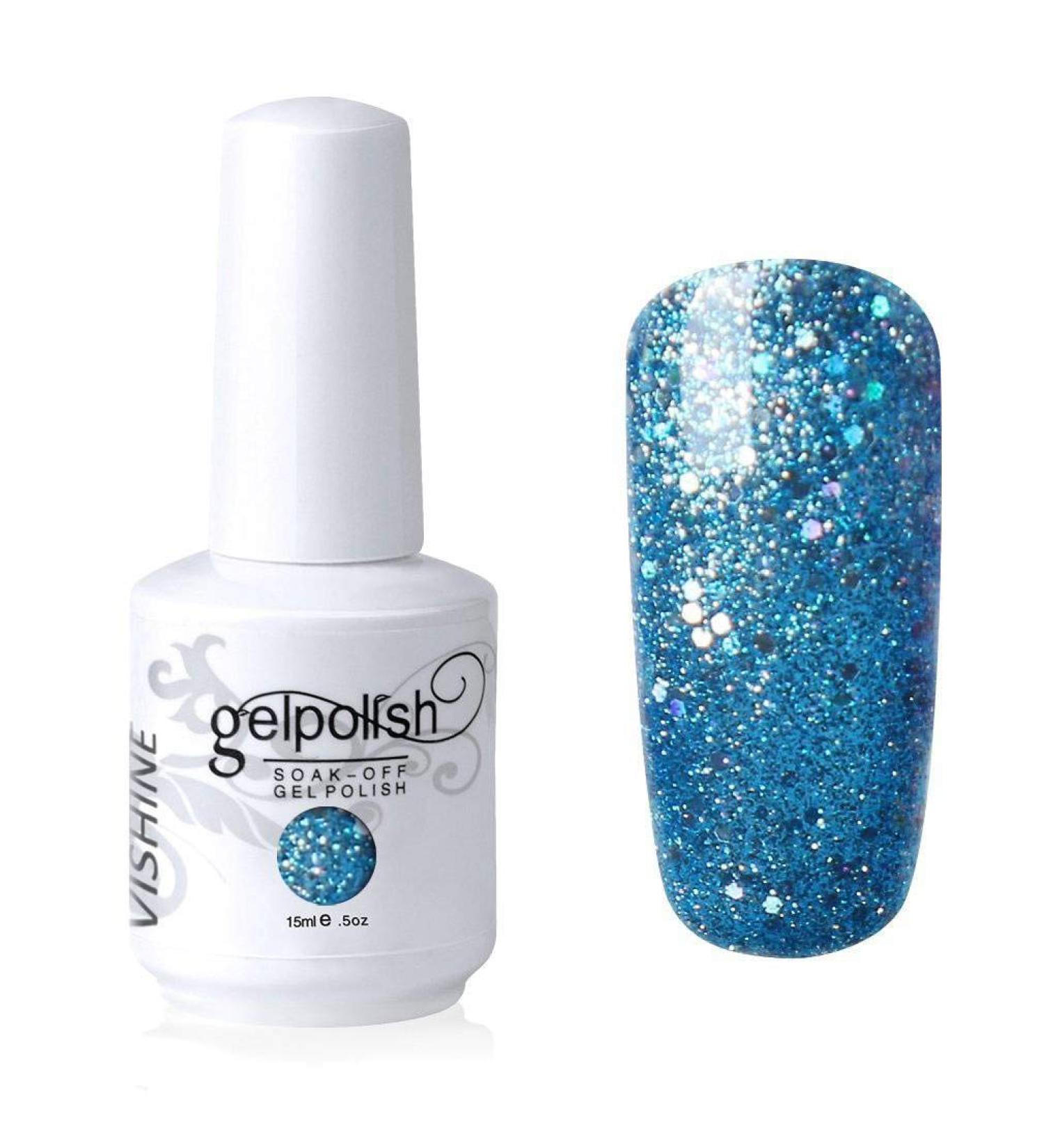 Vishine Gel Polish Nail Art Soak-off UV LED Nail Gel Polish Diy Manicure Glitter Medium Turquoise #590 - Buy Online on GoSupps.com