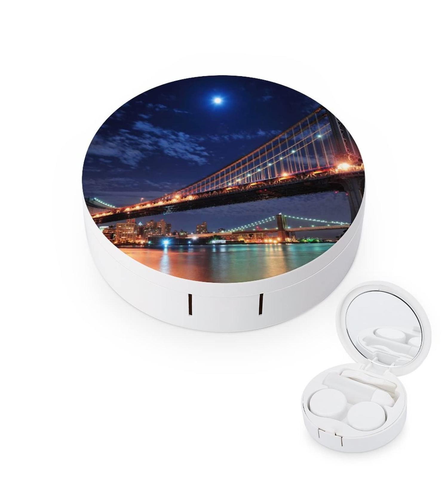 New York Brooklyn Bridge Moon Round Case For Contact Lens Kit Storage Box with Mirror Printed - Buy Online on GoSupps.com