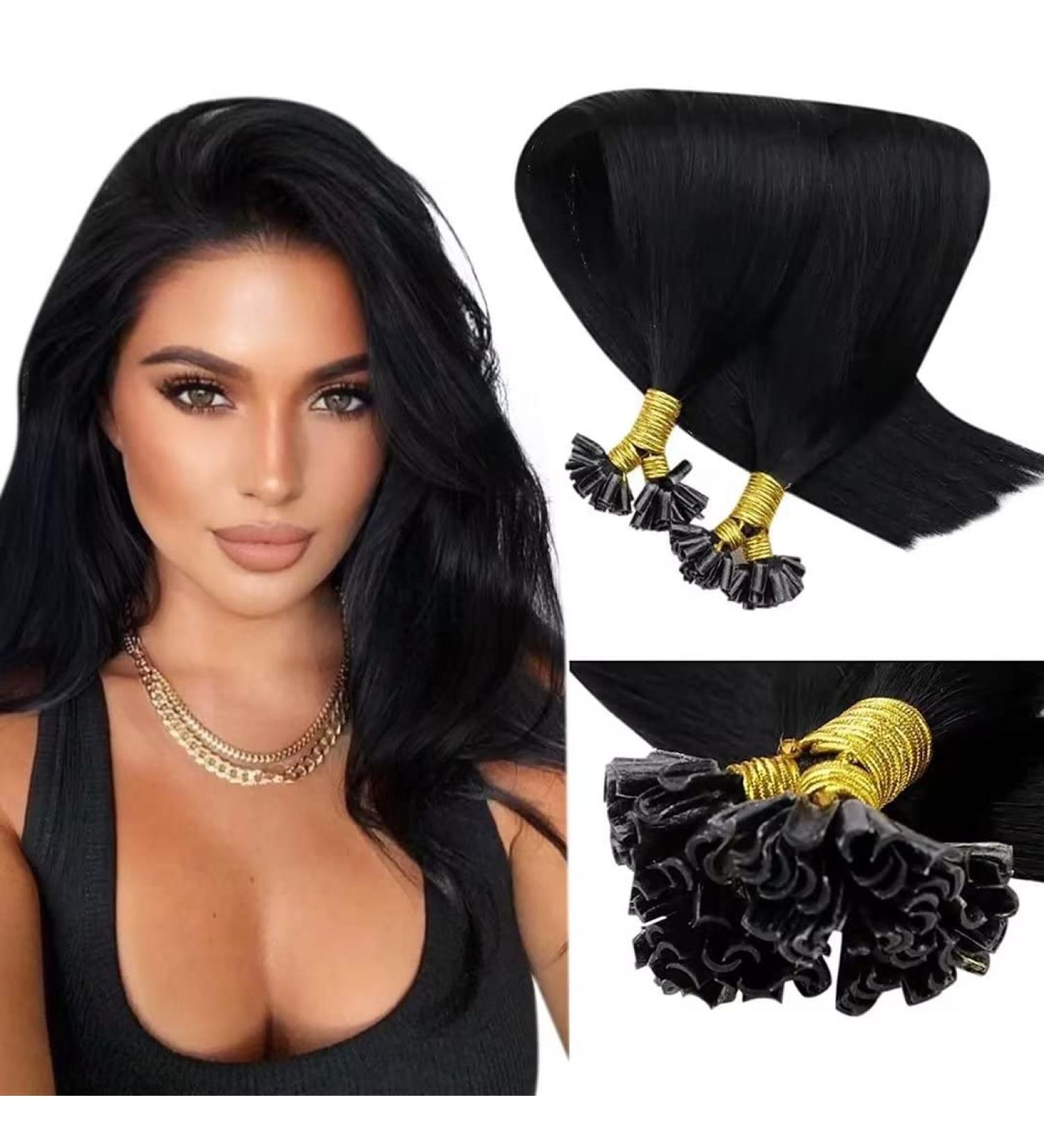 LAAVOO Bondies Keratin U Tip Extensions - Remy Human Hair 45cm Black #1 - Real Hair 1g/S 50g/50s - Buy Online on GoSupps.com