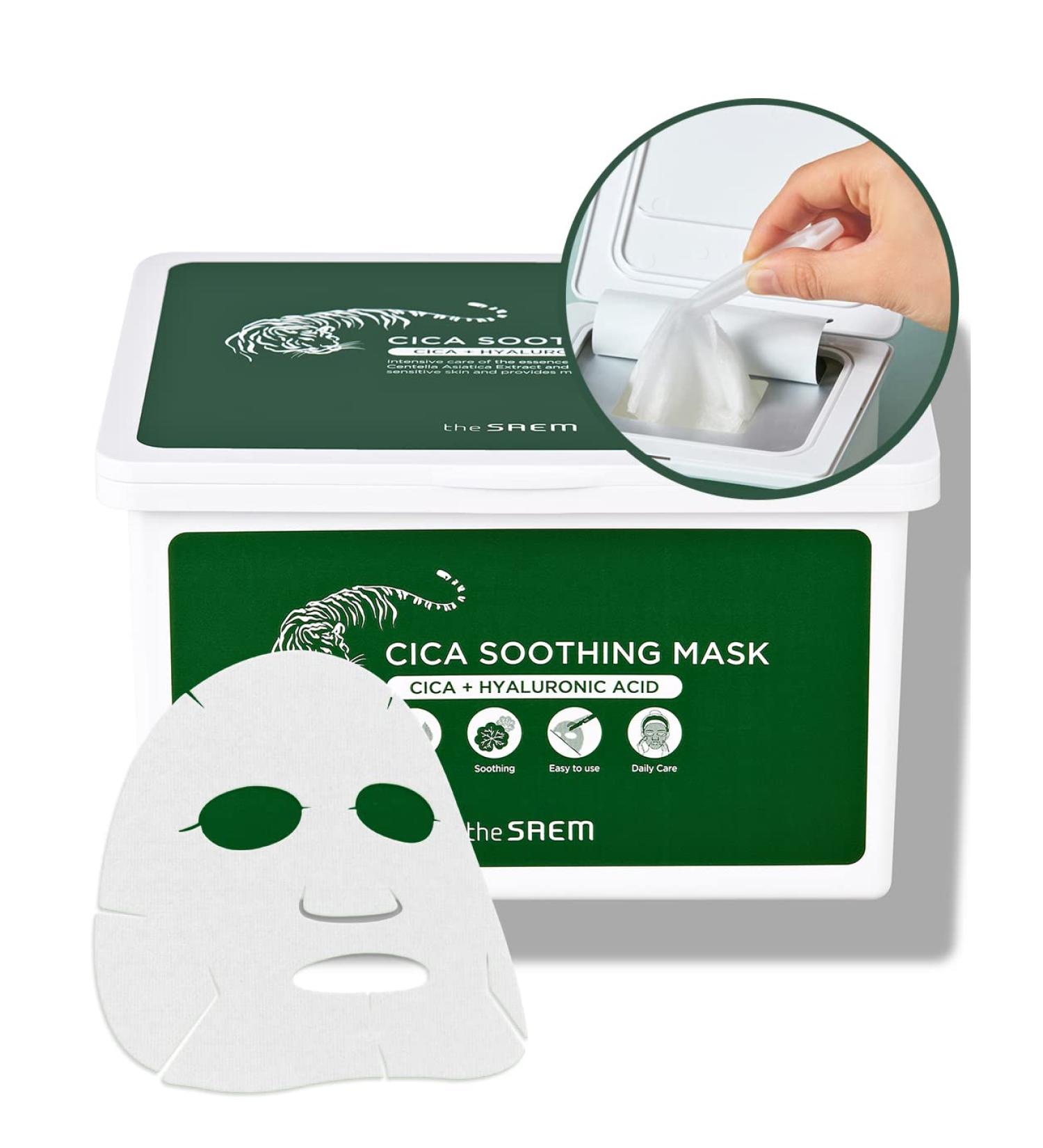 THESAEM Cica Soothing Mask 30ea Calming Facial Mask with Centella Asiatica, Hyaluronic Acid, and Panthenol Moisturizing Vegan Sheet Korean Skincare - Buy Online on GoSupps.com