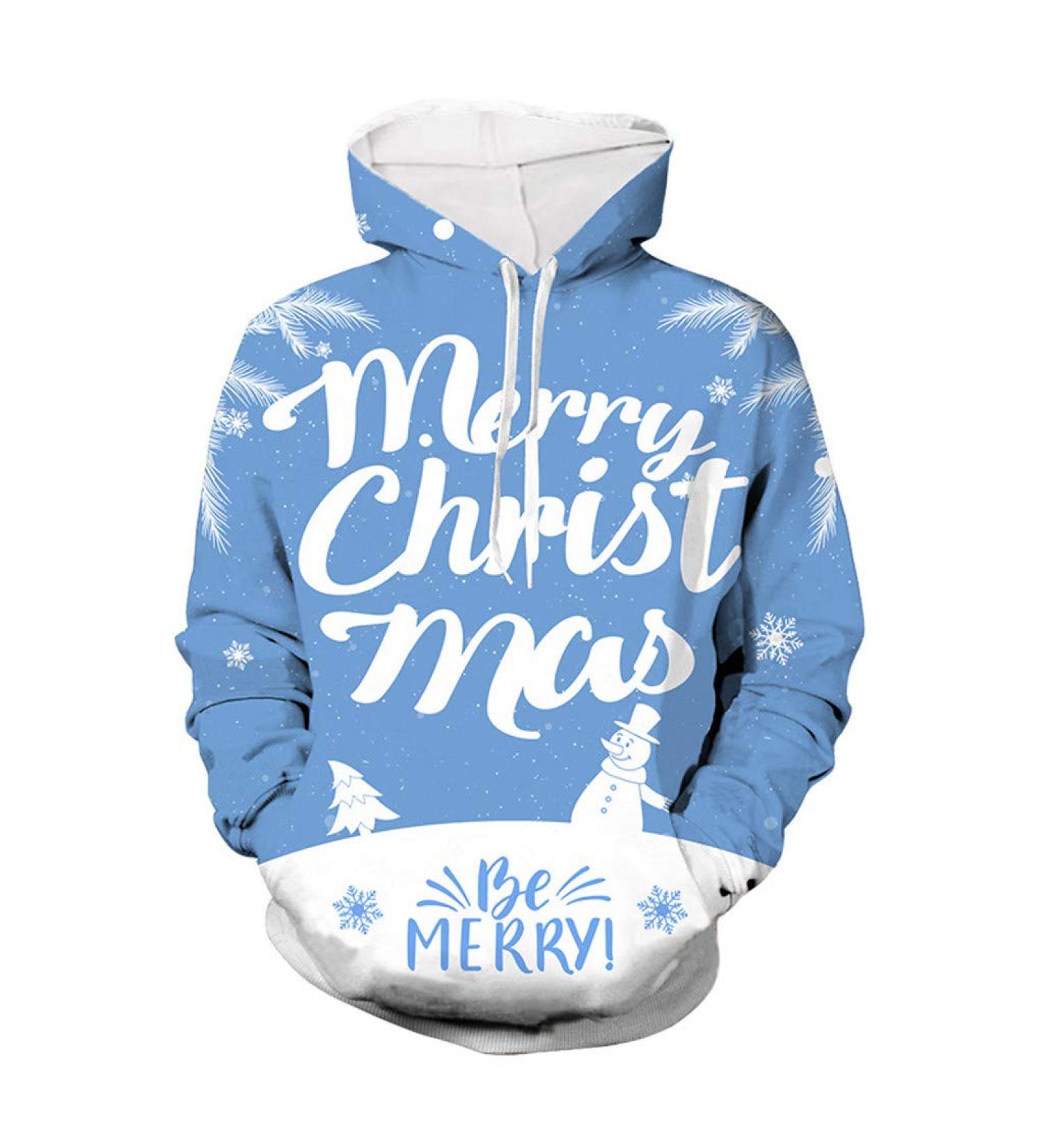 Bigfanshu Womans Sweaters Fashion Christmas Printing Long Sleeves Hooded Cap Sweater Tops Blue - Buy Online on GoSupps.com