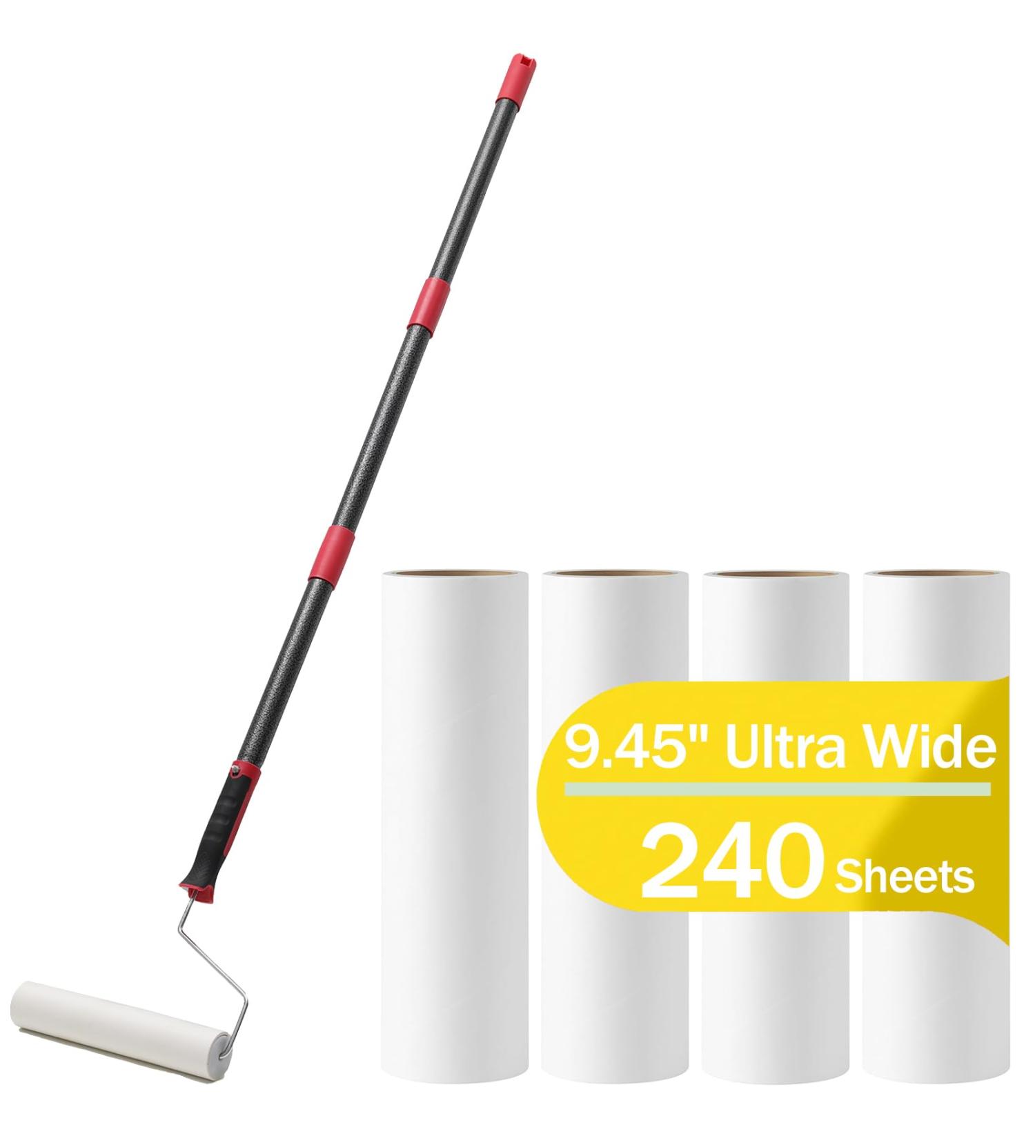 Long Lint Roller for Floor & Carpet - 9.5 Extra Sticky Pet Hair Remover with 4 Refills - Giant Lint Roller for Couch Sofa & Car Cleaning - Buy Online on GoSupps.com