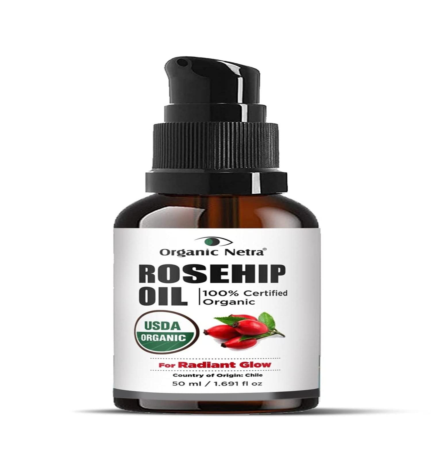 Organic Netra Rosehip Seed Oil for Skin Hydrates & Moisturize Skin 100% Organic Pure & Natural Oil Good Radiant Glow Light Weight All Skin Types 50ml - Buy Online on GoSupps.com