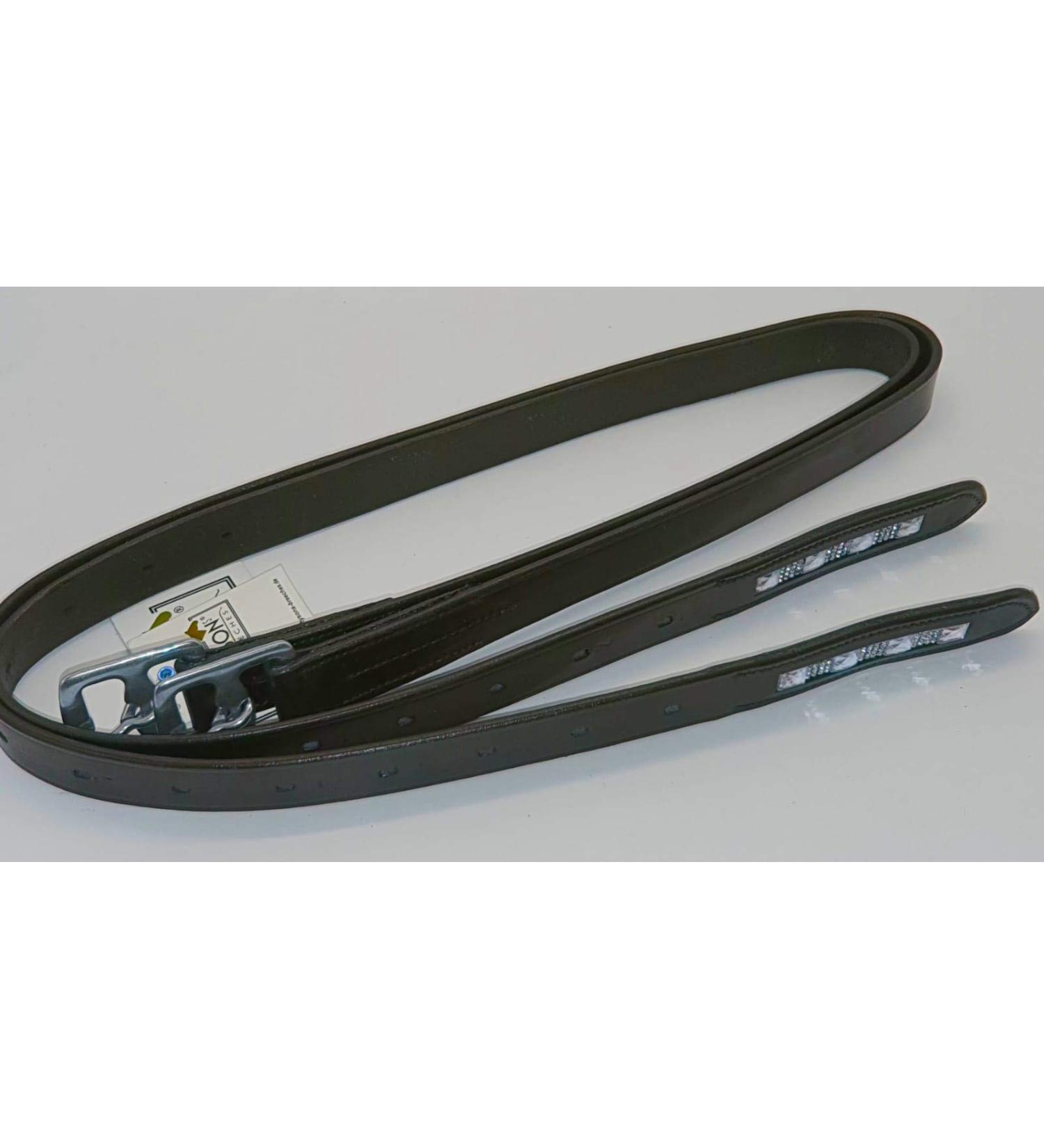Children's Leather Glittering Stirrup Straps - Big Liz Brown & Black (100 110 120 cm) - Tysons 110 cm Dark Brown - Buy Online on GoSupps.com
