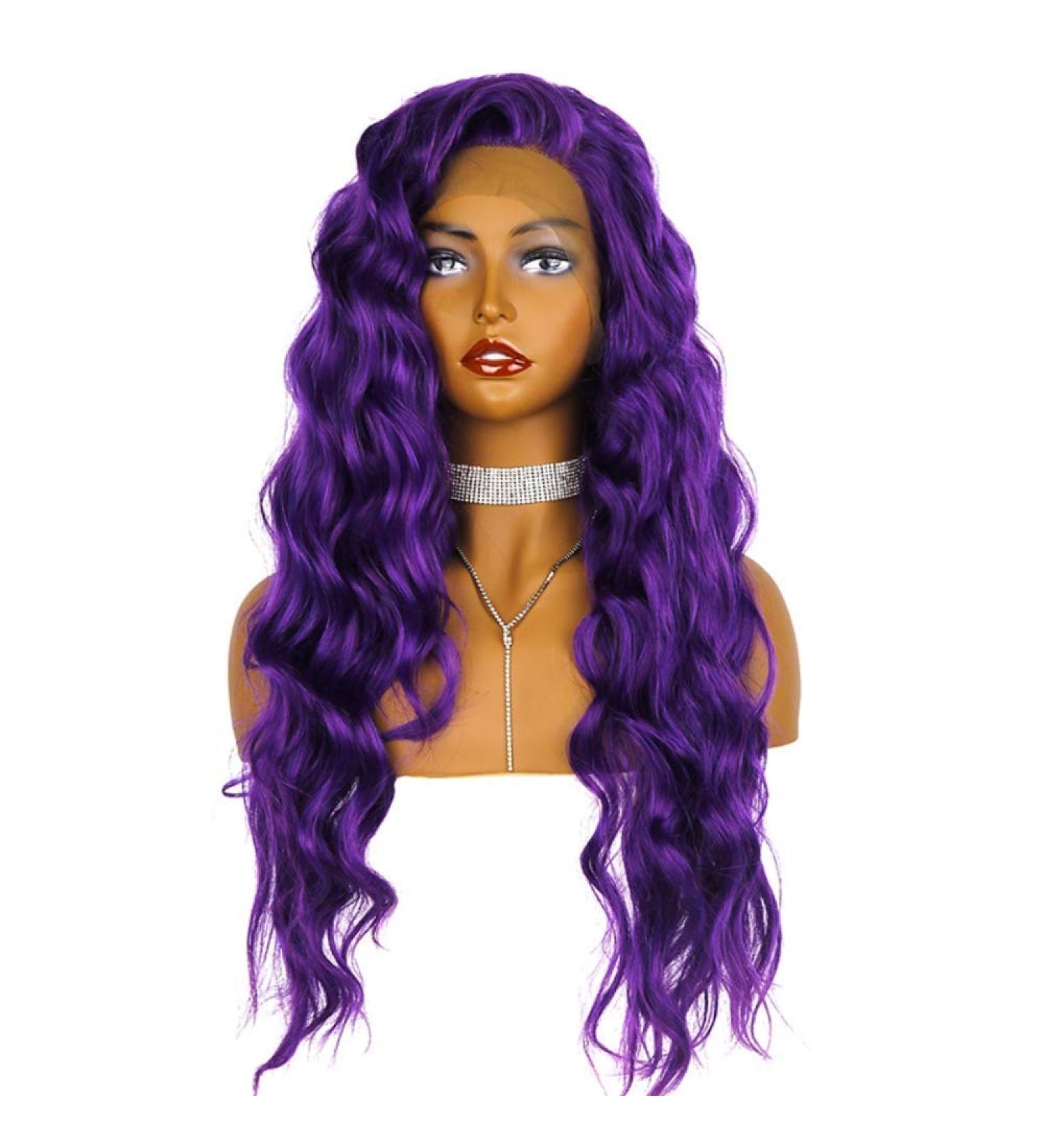 SHIYID Glueless Dark Purple Long Wavy Synthetic Lace Front Wig - Natural Hairline Heat Resistant Wigs for Black Women | Shop Now! - Buy Online on GoSupps.com