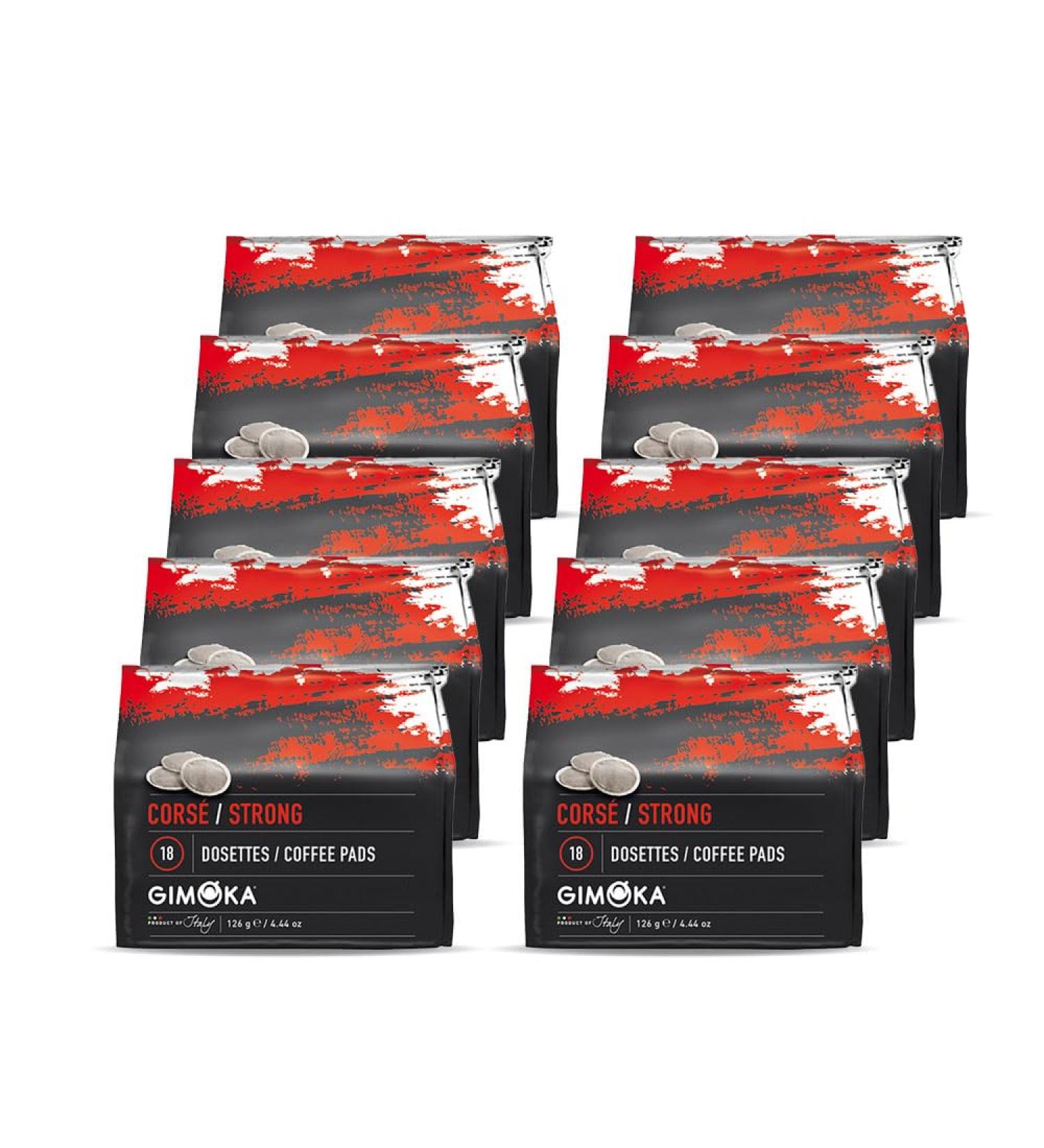 Gimoka - Soft Coffee Pods - 180 Pods - STRONG Taste - Intensity 12 - Made in Italy - 10 Packs of 18 Pods Compatible with Senseo Machines - Buy Online on GoSupps.com