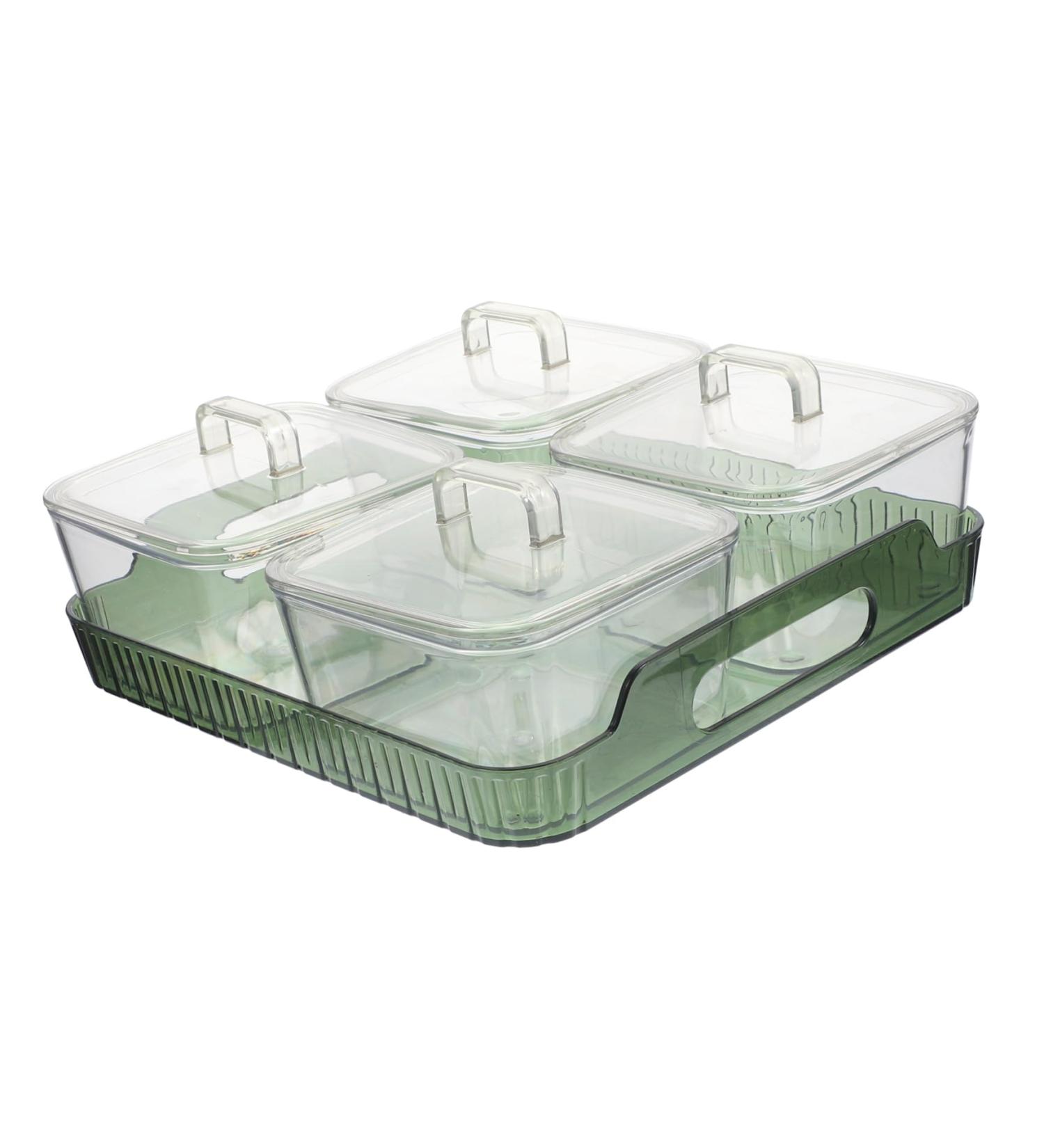 Mikinona Divided Serving Tray 1 Set Four Grid Fruit Plate Plastic Tray Mimosa Bar Supplies Snack Holder Snack Box Coffee Beans Green 21X21X8CM - Buy Online on GoSupps.com