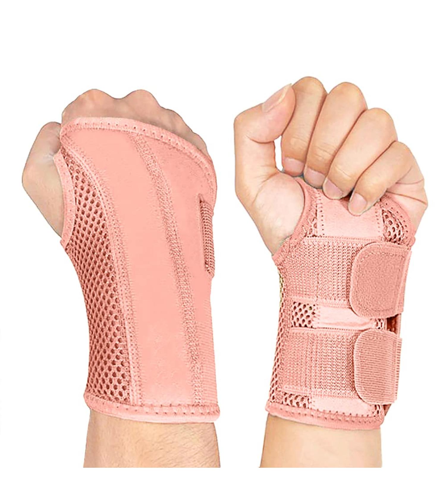 Buy Nucamper Breathable Adjustable Wristband for Arthritis & Tendinitis - Left-Handed Pink Wrinkle Bandage with Metal Rail Stabilizer for Men & Women - Buy Online on GoSupps.com