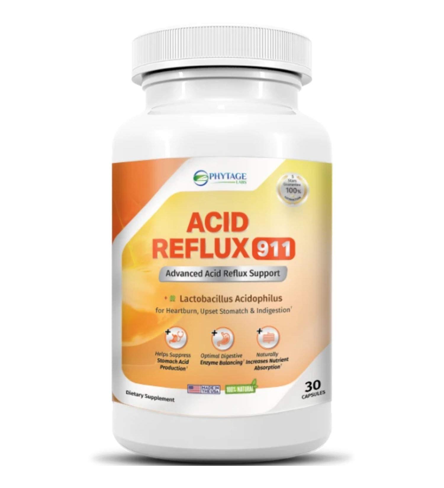 Natural Acid Reflux 911 Supplement - Relieve Heartburn Upset Stomach & Indigestion | 100% Natural GERD Acid Reducer - 30 Capsules - Buy Online on GoSupps.com