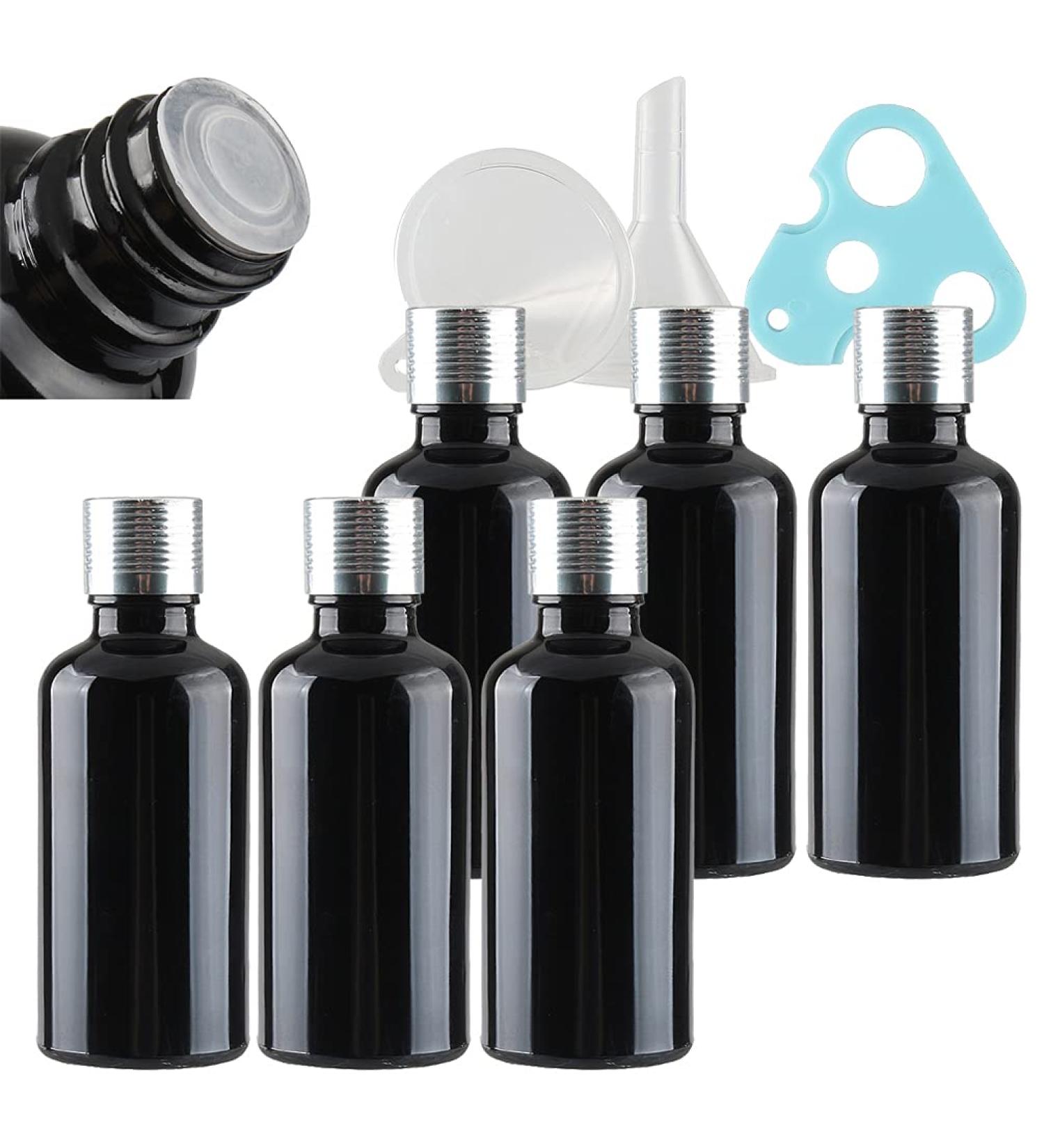 Tianzd 6-Pack 50ml Gloss Black Glass Bottles with Silver Caps Perfect for Perfume Oil and Aromatherapy - Buy Online on GoSupps.com