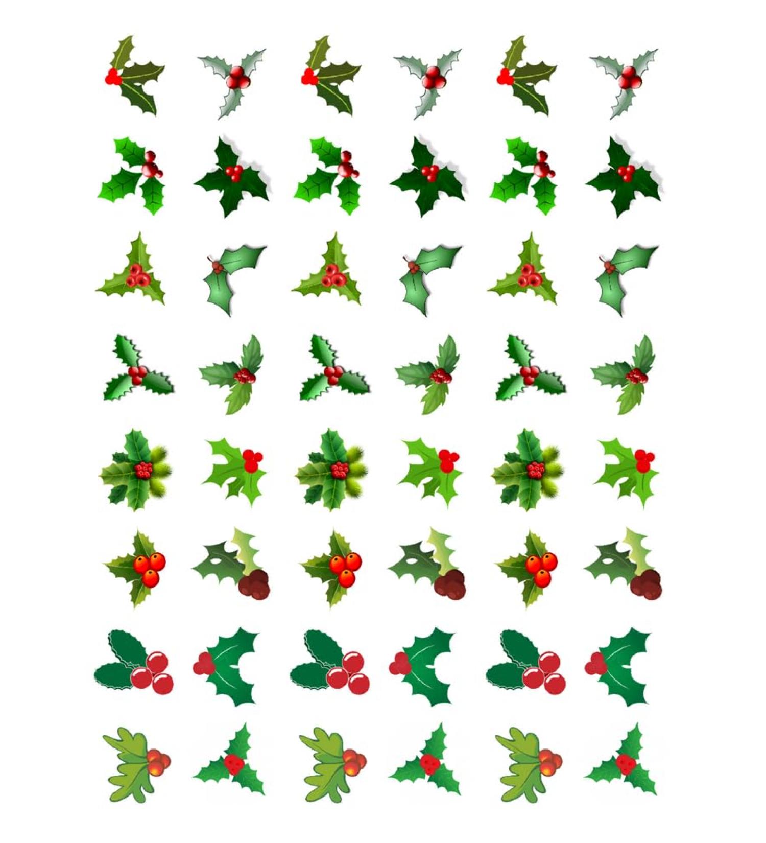 48 X HOLLY & BERRY LEAVES PREMIUM MIX CHRISTMAS EDIBLE CUPCAKE CAKE TOPPERS D8