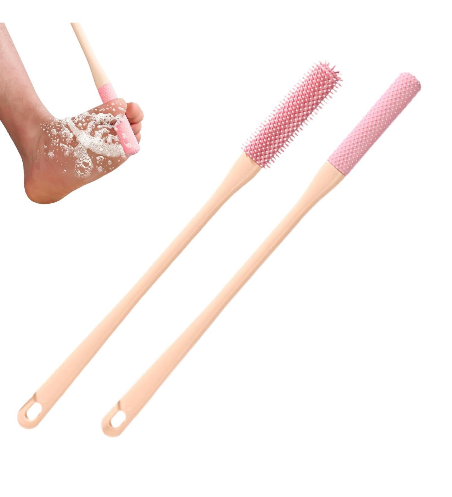 Toe Lotion Applicator - 2 Long Handle Toe Scrubber | Silicone Bristles Foot Brush | Foot Towel Brush with Reusable Drying Covers | Toe Cleaning Brush Silicone Toe Brush for Seniors Pink - Buy Online on GoSupps.com
