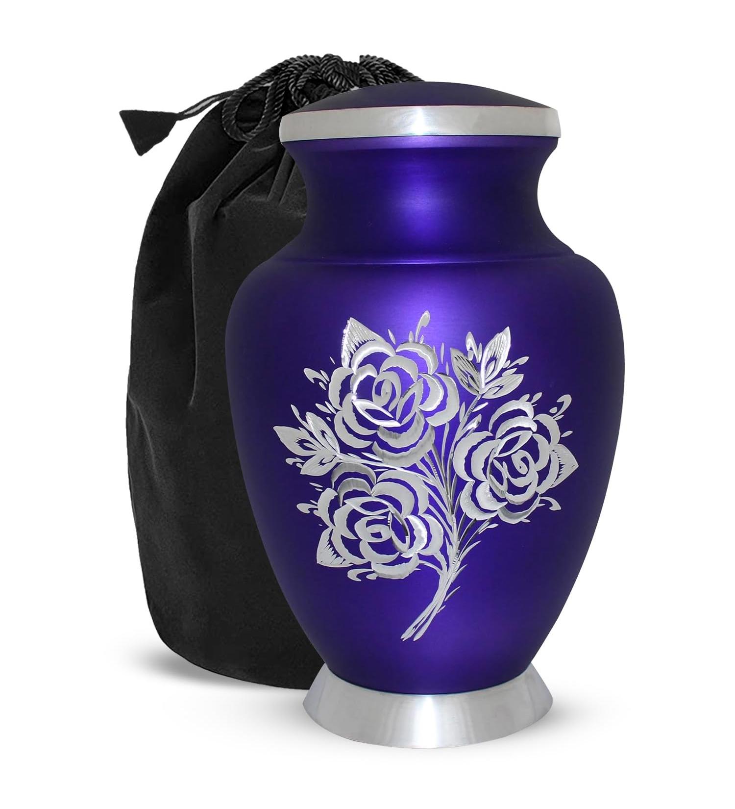 Purple Cremation Urn with Velvet Bag - Large Memorial Ashes Urn for Male & Female - Honour Your Loved One with this Rose Urn for Ashes - Buy Online on GoSupps.com