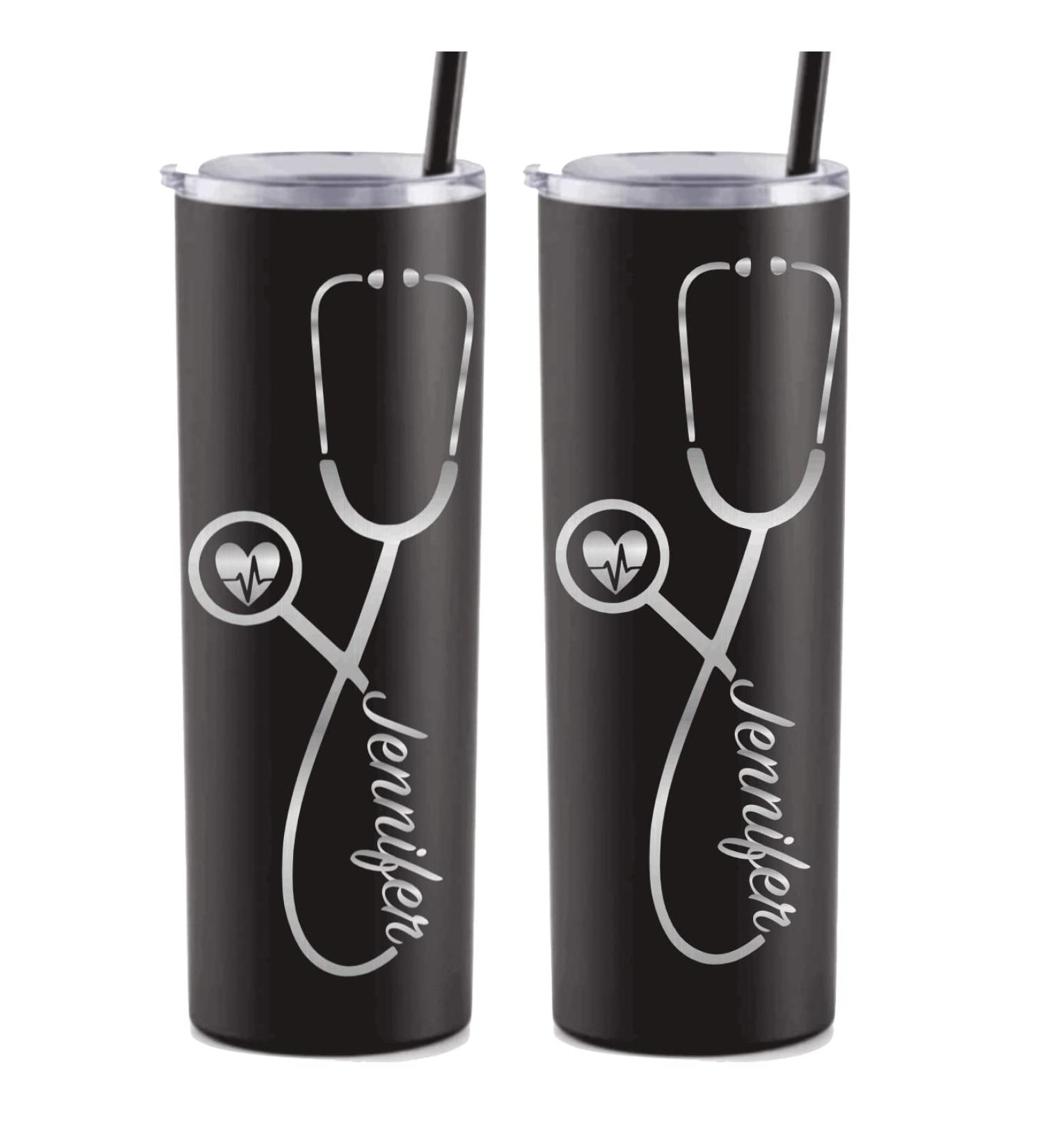 Personalized Nurse Tumbler - Unique Gifts for RN Doctor Nursing Student | Laser Engraved Stethoscope & Heartbeat Design - Buy Online on GoSupps.com