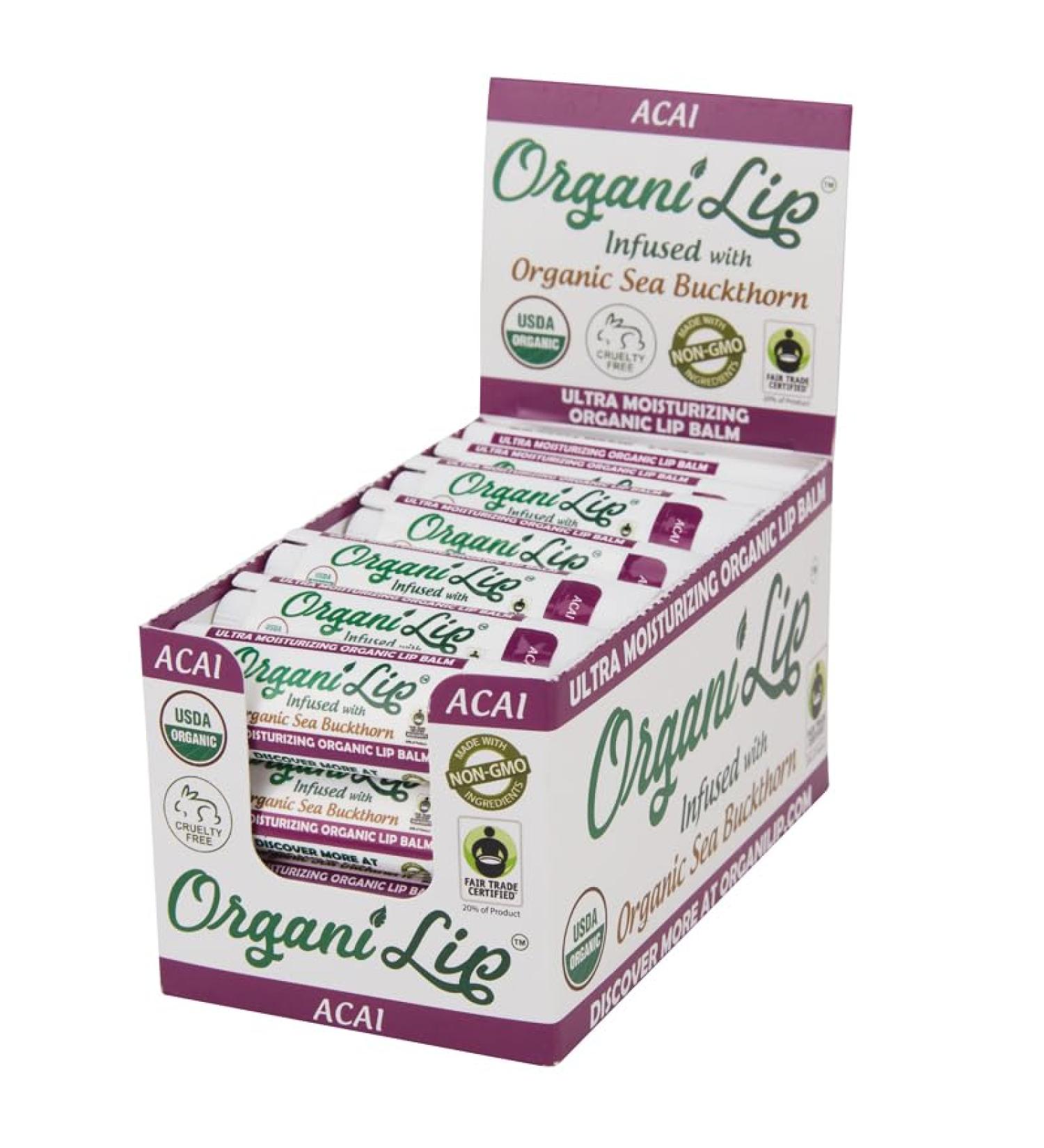 OrganiLip Organic Lip Balm Acai Flavor Ultra Hydrating Lip Moisturizer for Cracked or Dry Lips Infused With Organic Sea Buckthorn Oval Shaped Tube USDA Certified Organic 30 Pack - Buy Online on GoSupps.com