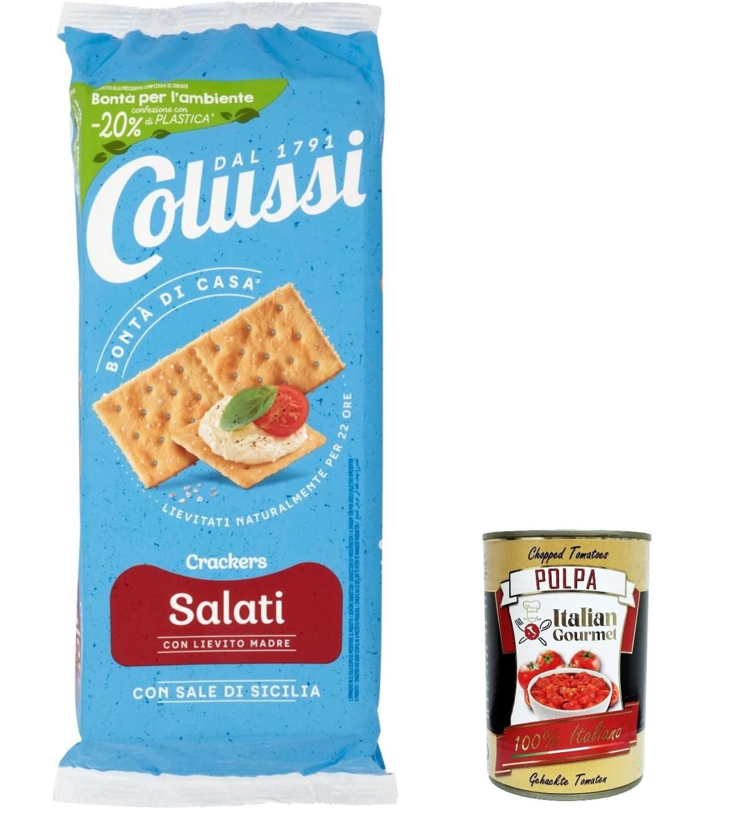  Italian Gourmet E.R. Colussi Cracker Salati Set of 3 Hearty Crackers with Durable Flour 500g + Italian Polpa Goumet Polpa 400g - Buy Online on GoSupps.com