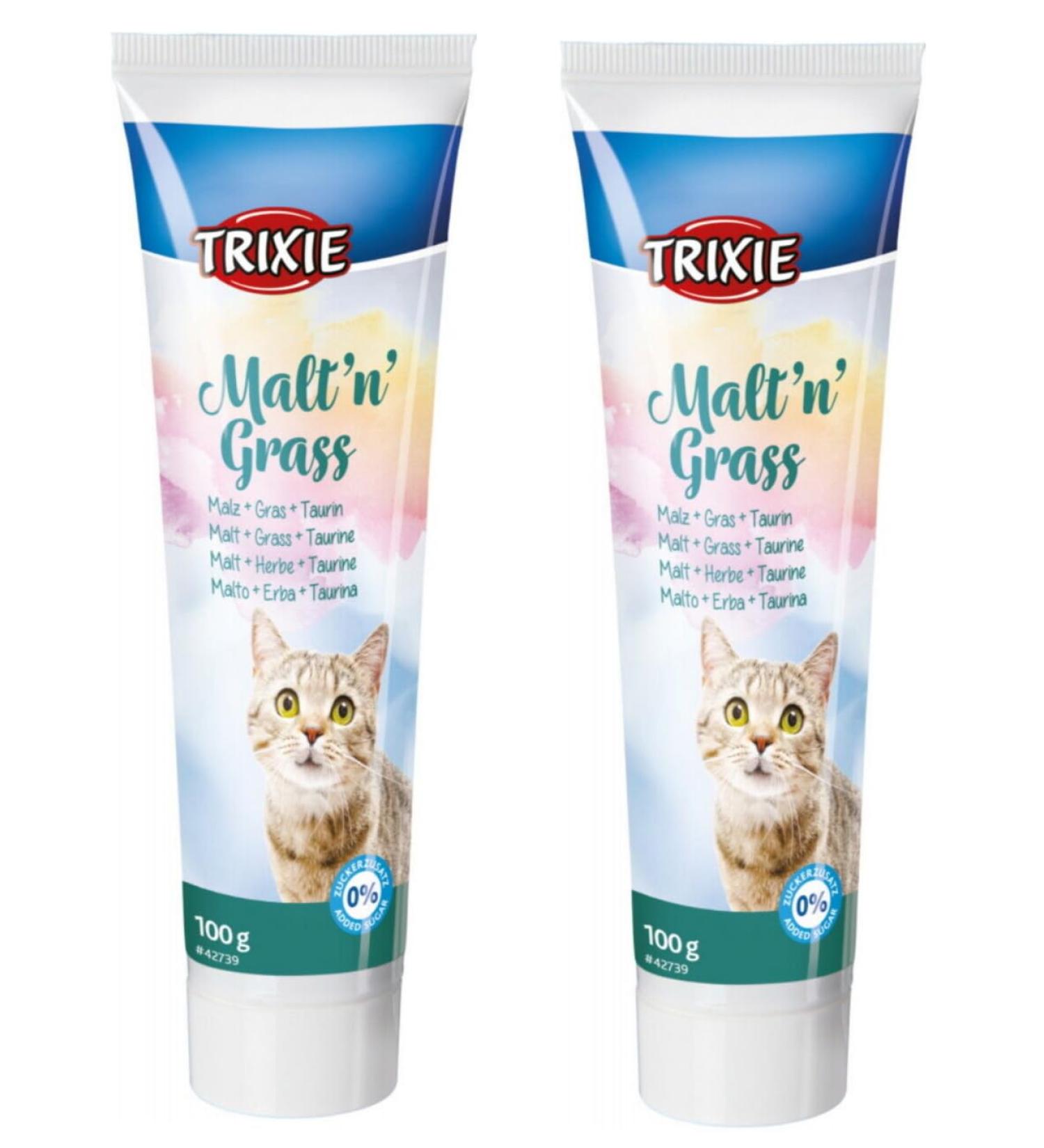 2 PACK TRIXIE ANTI HAIRBALL MALT 'N' GRASS CAT TREAT PASTE SNACK HAIRBALL AID 100G