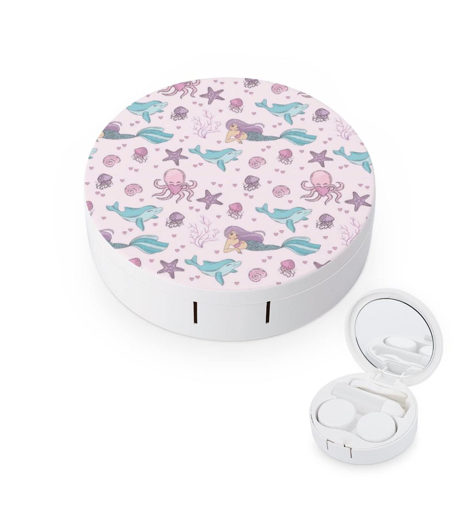 Mermaid Underwater Tropical Ocean Round Case For Contact Lens Kit Storage Box with Mirror Printed - Buy Online on GoSupps.com