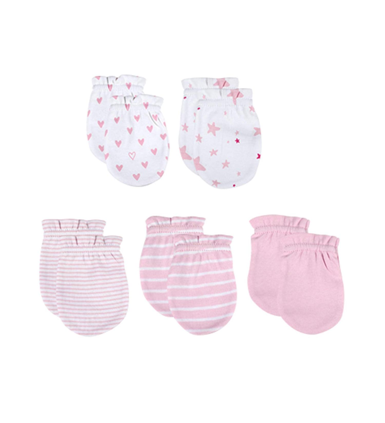 Cotton Scratch Mittens 5-Pack for Newborn Baby Boys & Girls 0-6 Months - Pink - Buy Online on GoSupps.com